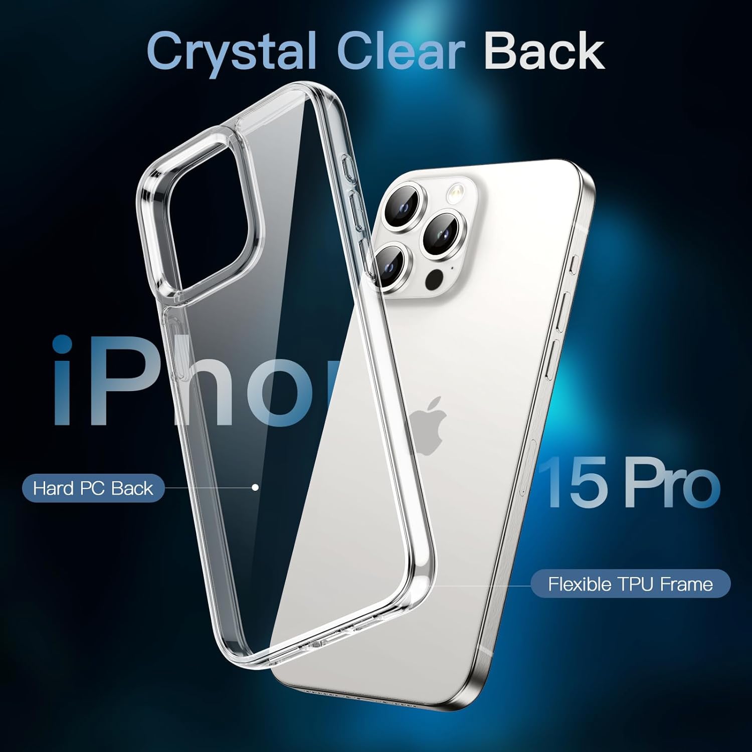 5 in 1 Case for iPhone 15 Pro 6.1-Inch with 2-Pack Each Tempered Glass Screen Protector and Camera Lens