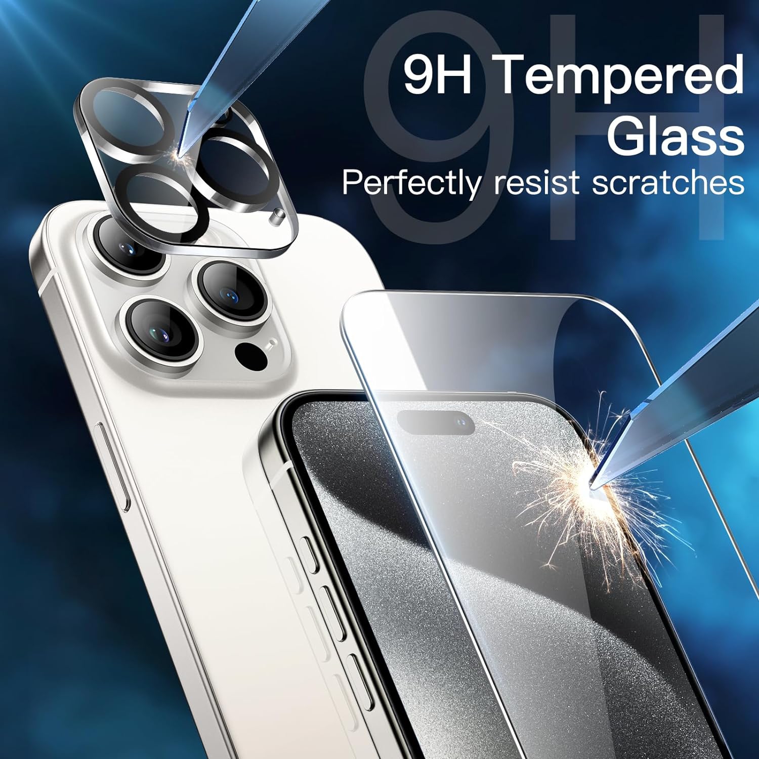 5 in 1 Case for iPhone 15 Pro 6.1-Inch with 2-Pack Each Tempered Glass Screen Protector and Camera Lens