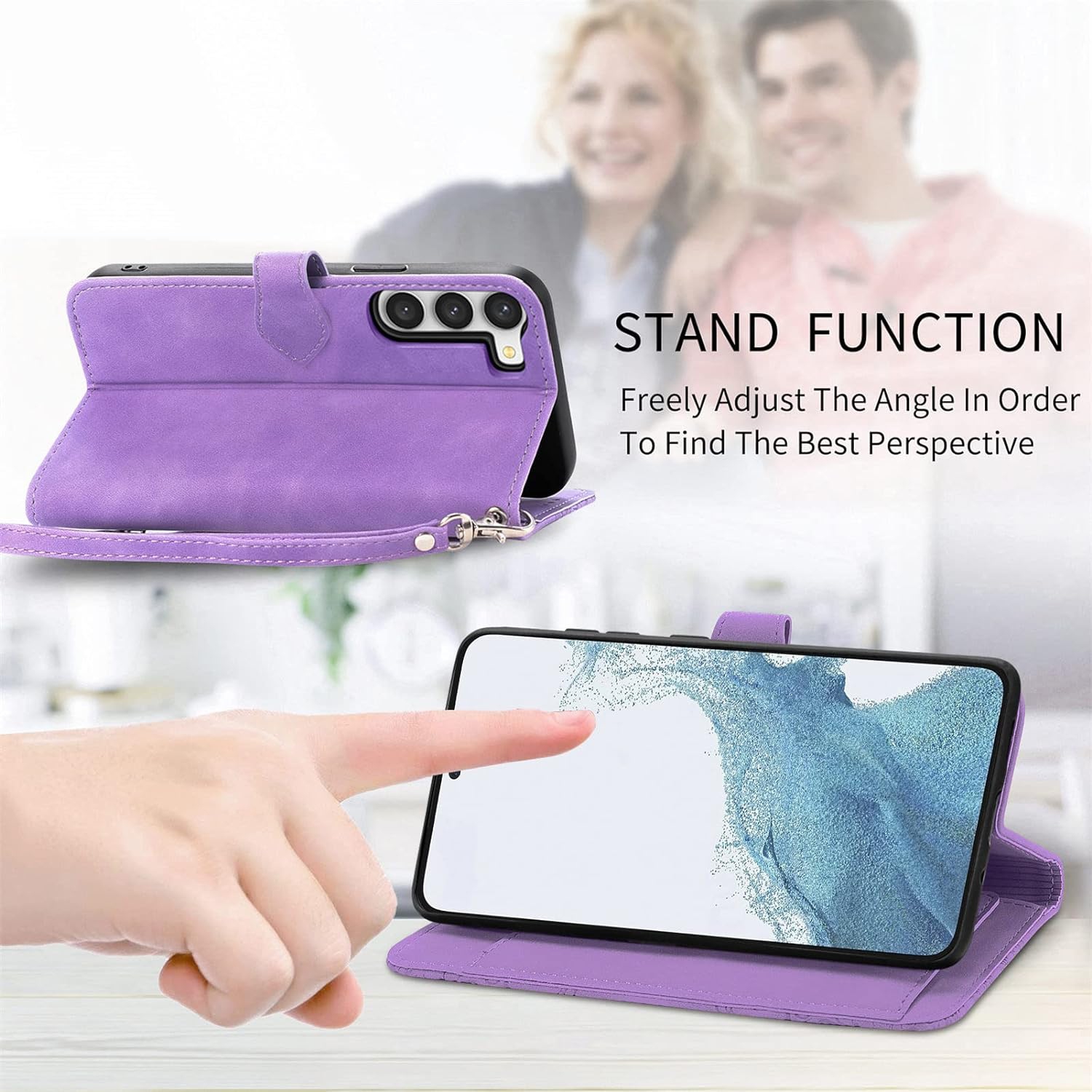 Compatible avec l'étui portefeuille Galaxy S23 plus S23+ 5G de Samsung avec dragonne et carte à rabat en cuir