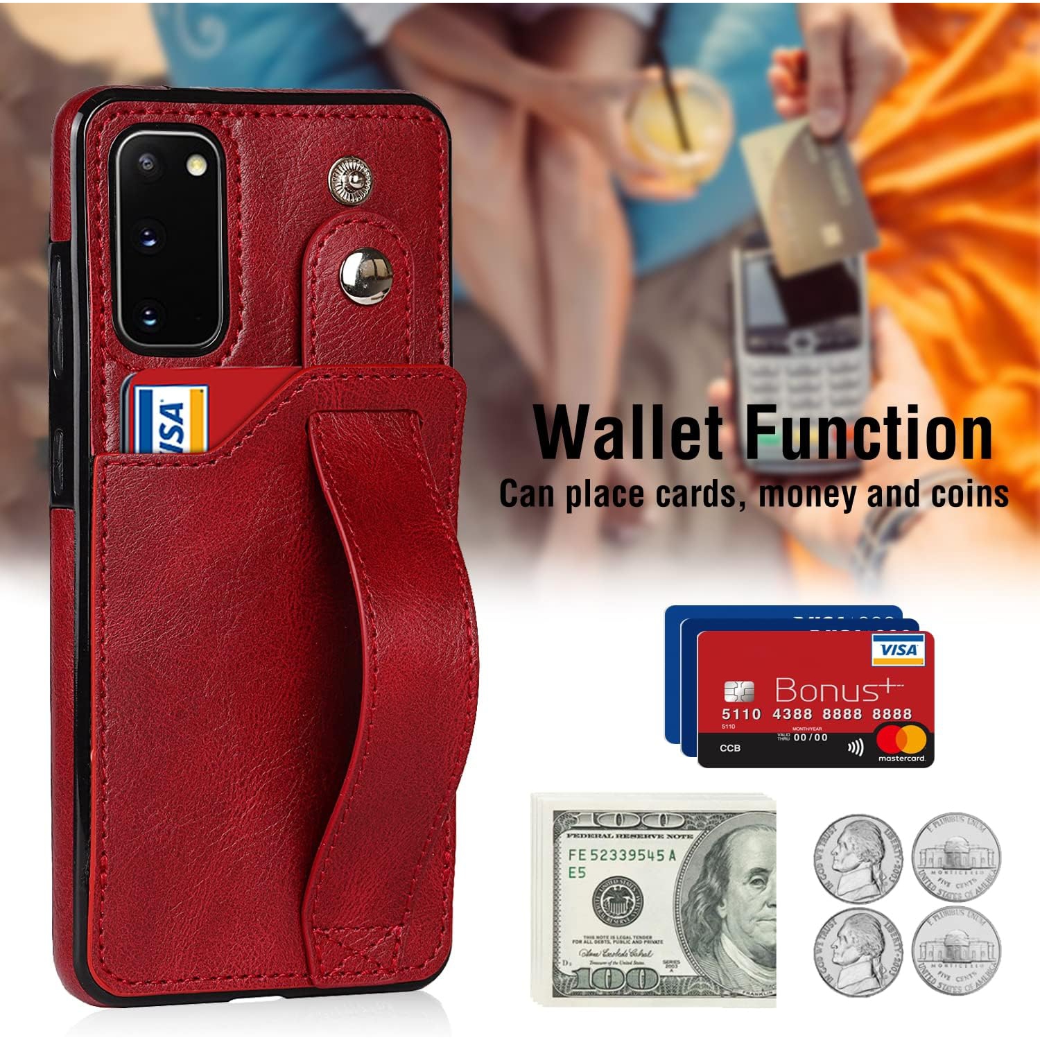 Compatible for Samsung Galaxy S20 5G Phone Case with Screen Protector Adjustable Wrist Strap Kickstand Credit Card Slot