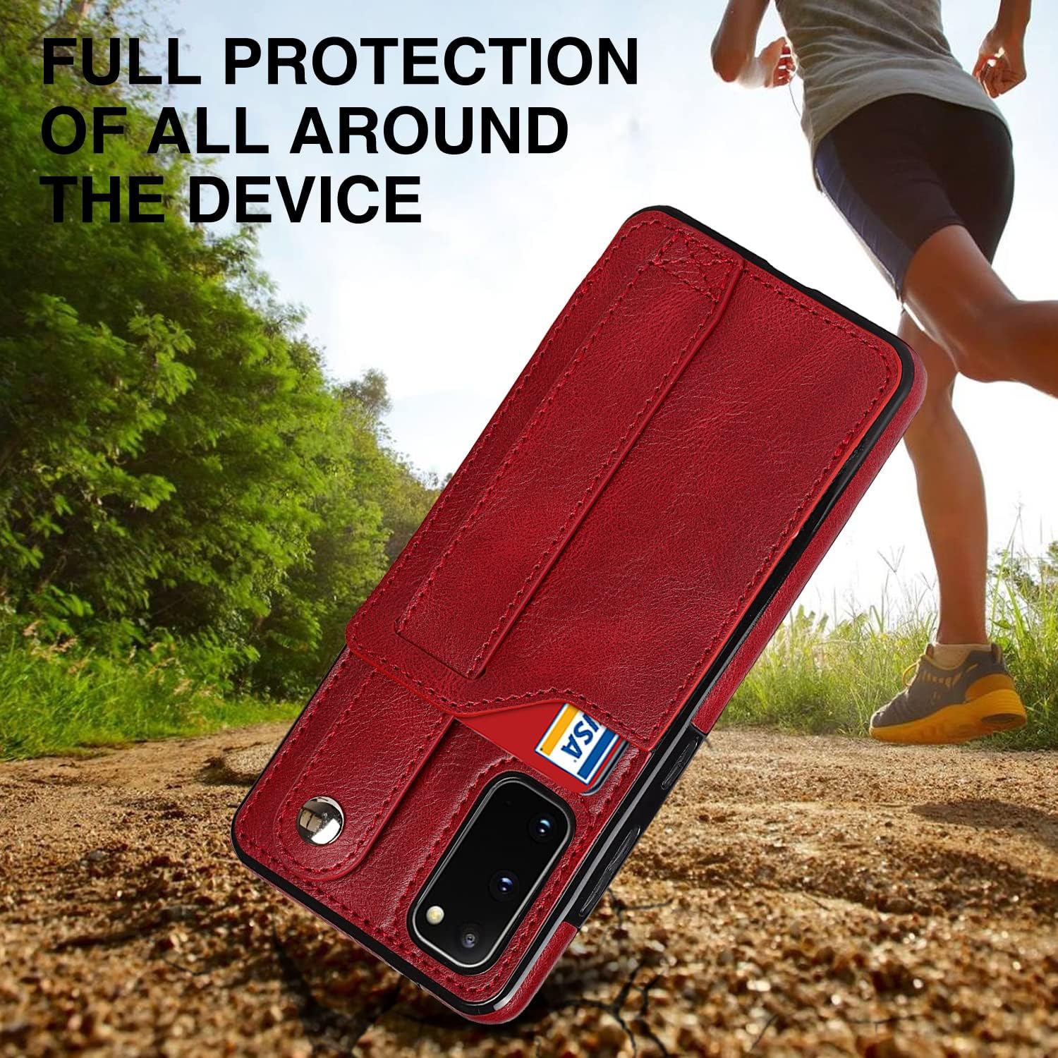 Compatible for Samsung Galaxy S20 5G Phone Case with Screen Protector Adjustable Wrist Strap Kickstand Credit Card Slot