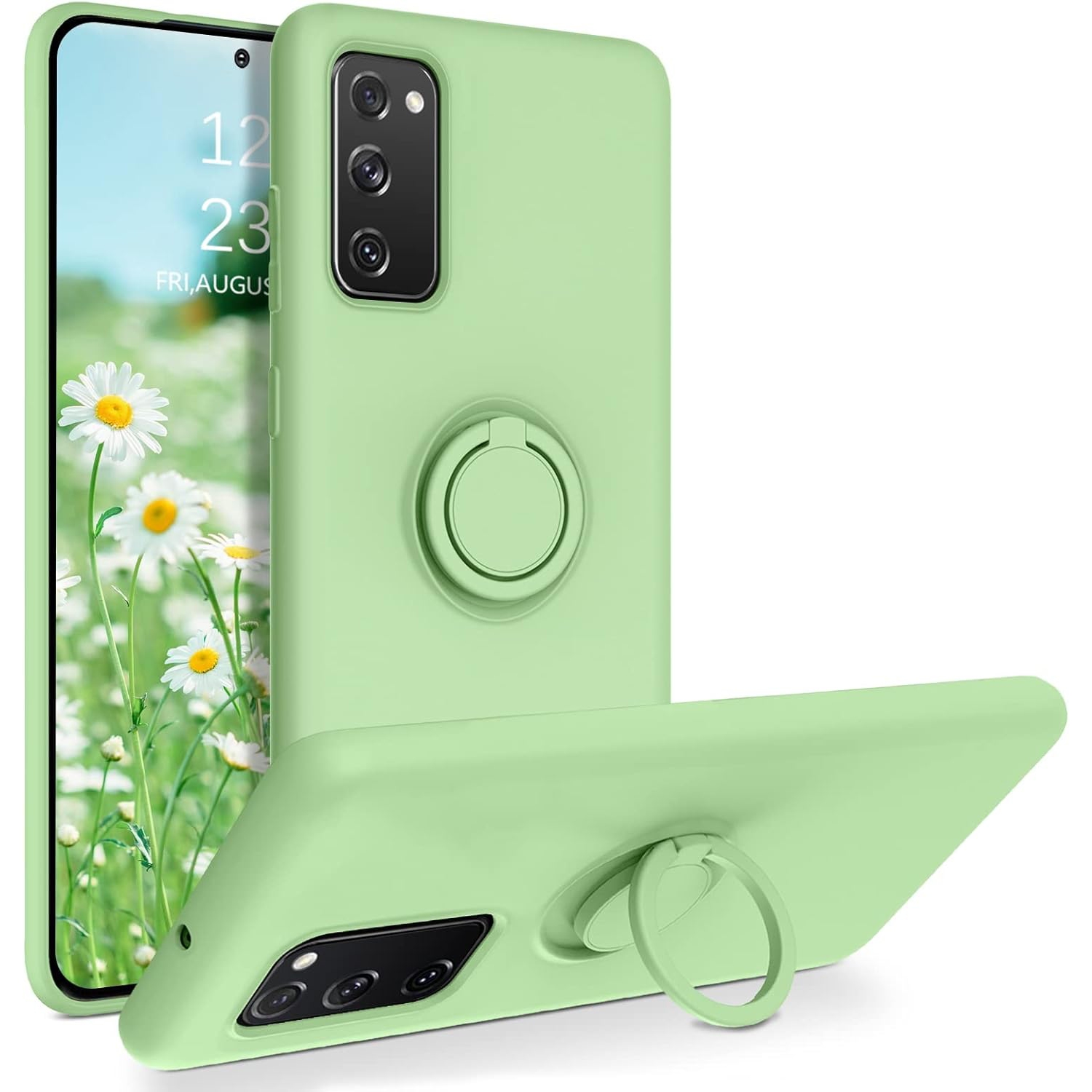 Samsung S20 FE Case 5G, Liquid Silicone Soft Gel Rubber Slim Cover with Ring Kickstand |Car Mount