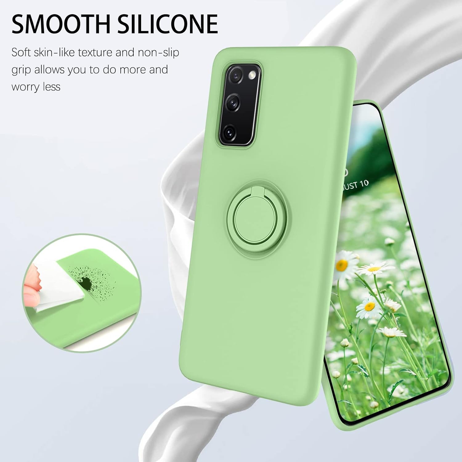 Samsung S20 FE Case 5G, Liquid Silicone Soft Gel Rubber Slim Cover with Ring Kickstand |Car Mount