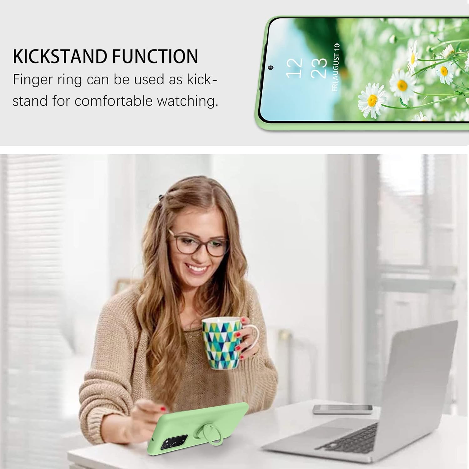 Samsung S20 FE Case 5G, Liquid Silicone Soft Gel Rubber Slim Cover with Ring Kickstand |Car Mount