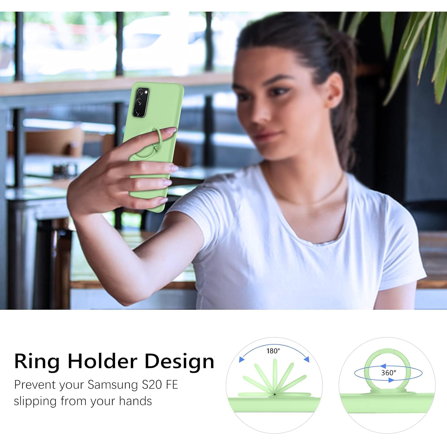 Samsung S20 FE Case 5G, Liquid Silicone Soft Gel Rubber Slim Cover with Ring Kickstand |Car Mount