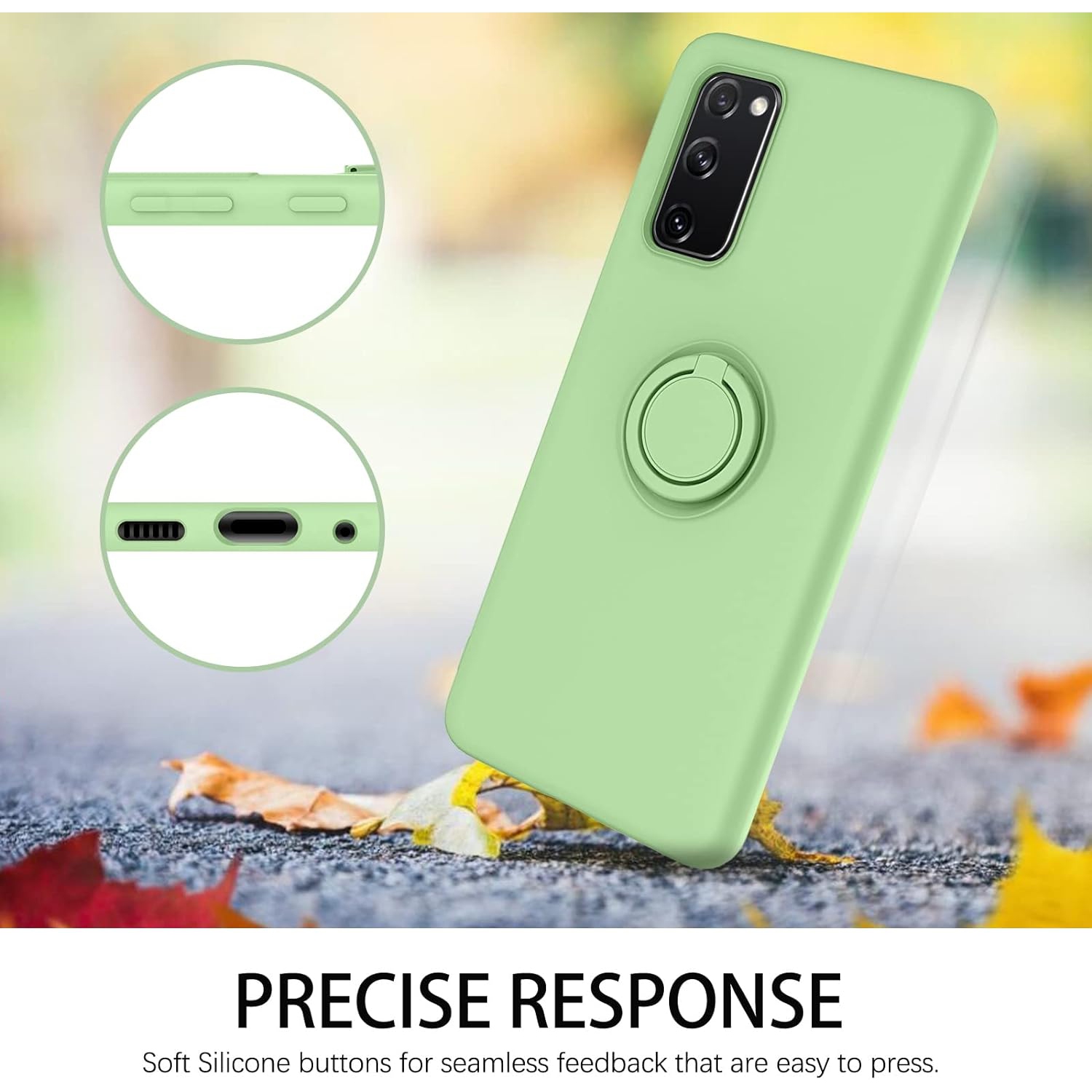 Samsung S20 FE Case 5G, Liquid Silicone Soft Gel Rubber Slim Cover with Ring Kickstand |Car Mount