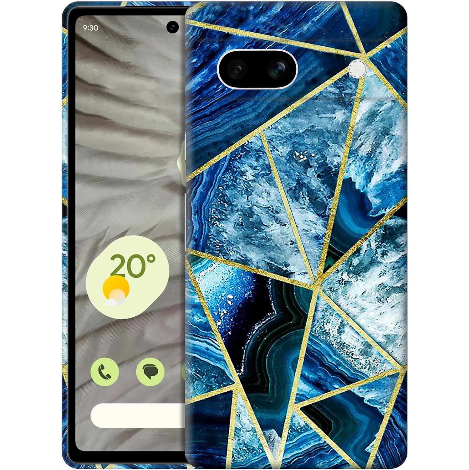 - Étui pour Pixel 7&nbsp;A de Google, étui pour Pixel 7&nbsp;A 5G - motif géométrique marbré bleu imprimé cute mince et élégant plastique rigide