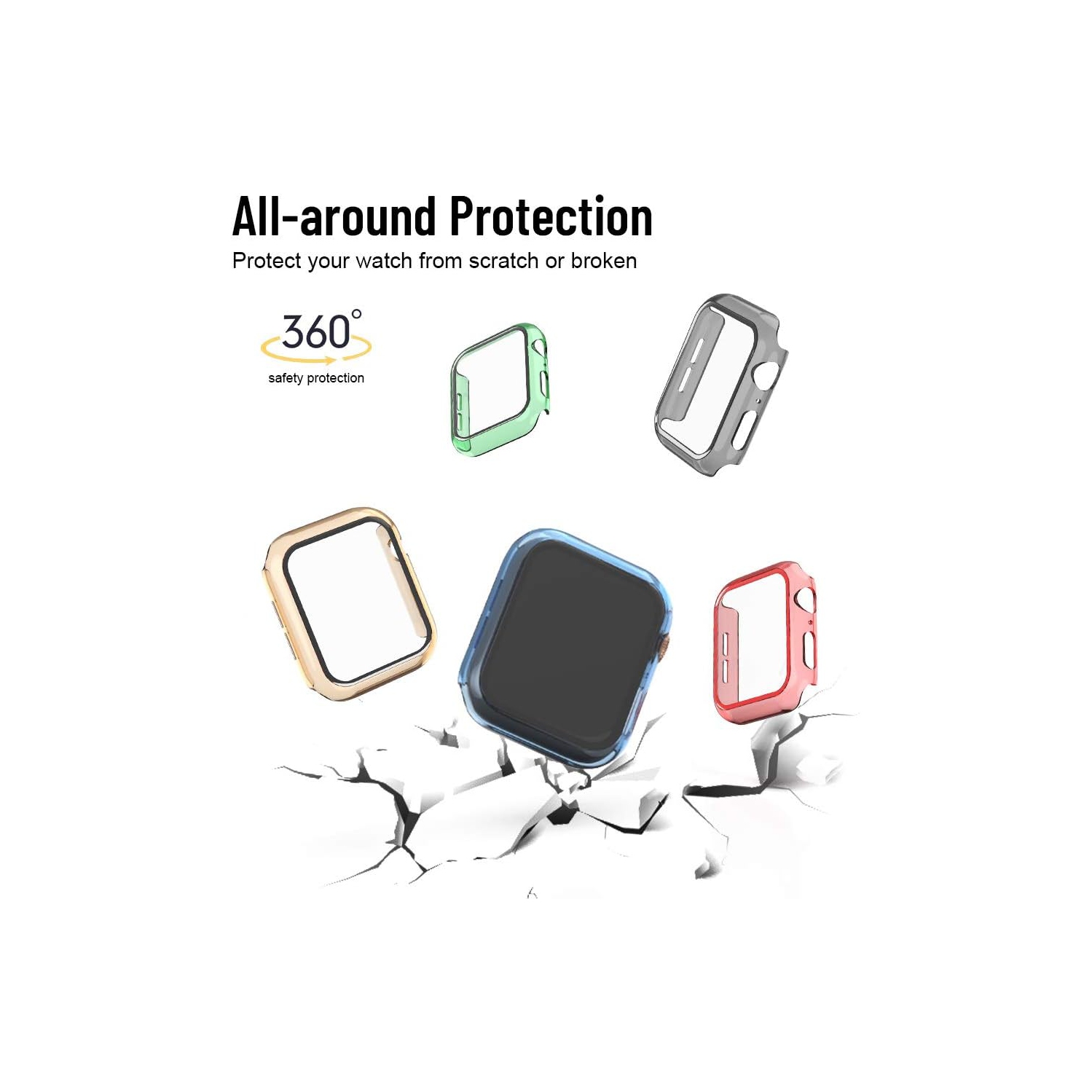 Étui de montre compatible avec l'étui de la montre Apple Watch Series se/6/5/4/3 avec protecteur d'écran en verre tout autour de l'étui rigide pour PC