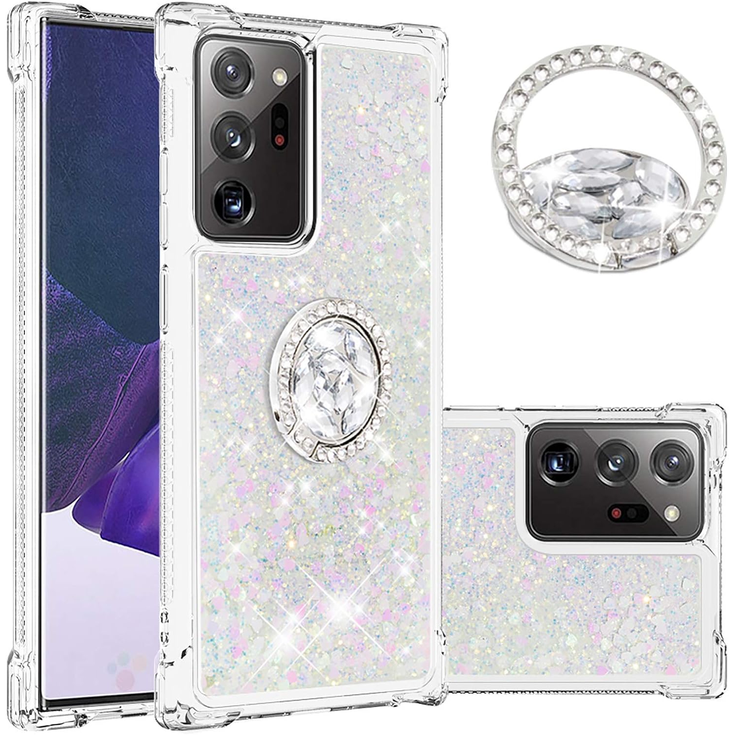 Étui Ultra pour Galaxy Note 20 de Samsung, étui souple flottant flottant liquide QuickSand Glitter transparent et support