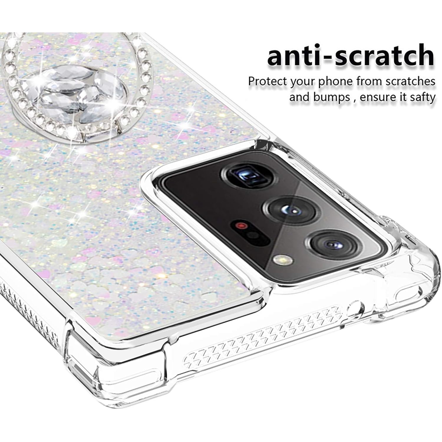 Étui Ultra pour Galaxy Note 20 de Samsung, étui souple flottant flottant liquide QuickSand Glitter transparent et support