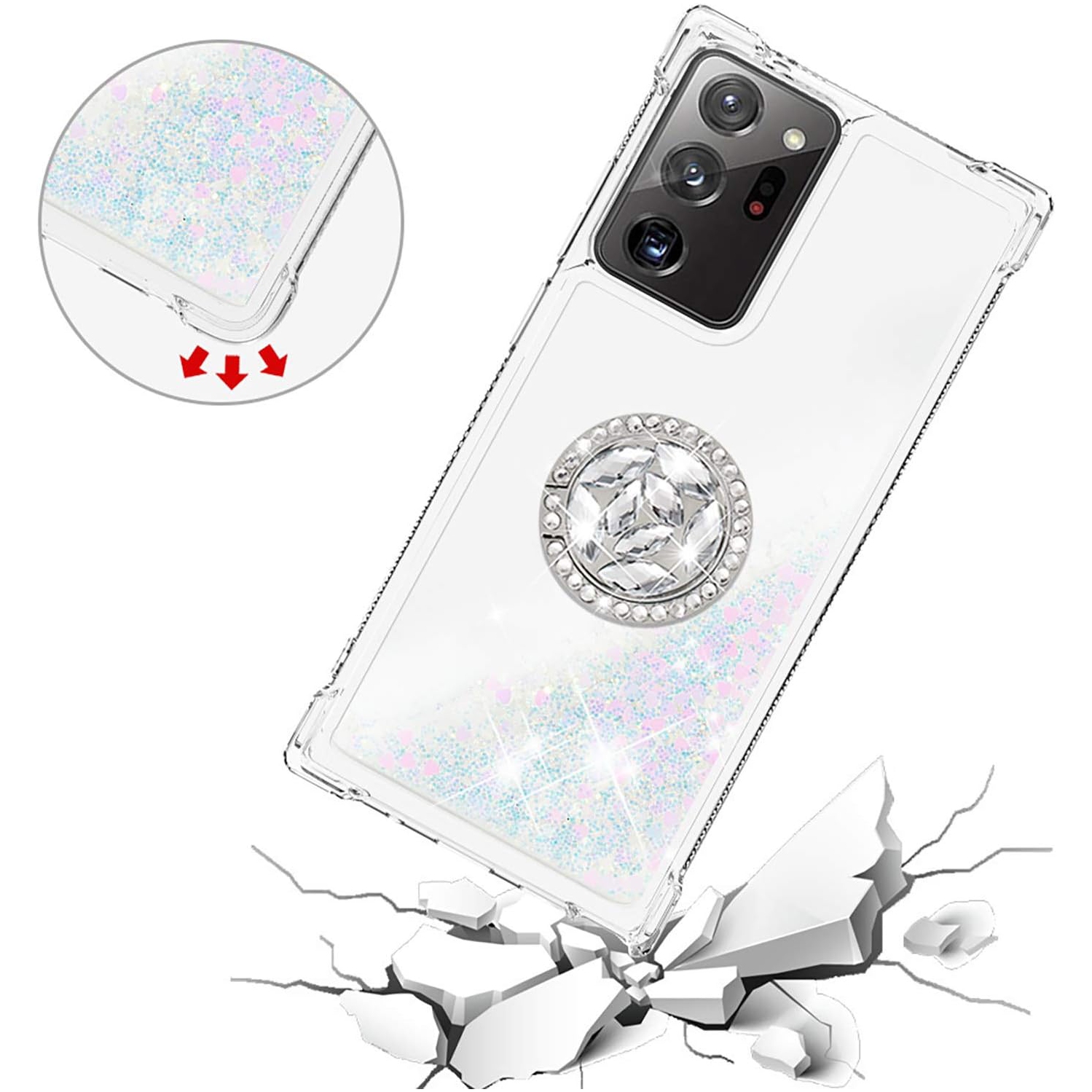 Étui Ultra pour Galaxy Note 20 de Samsung, étui souple flottant flottant liquide QuickSand Glitter transparent et support