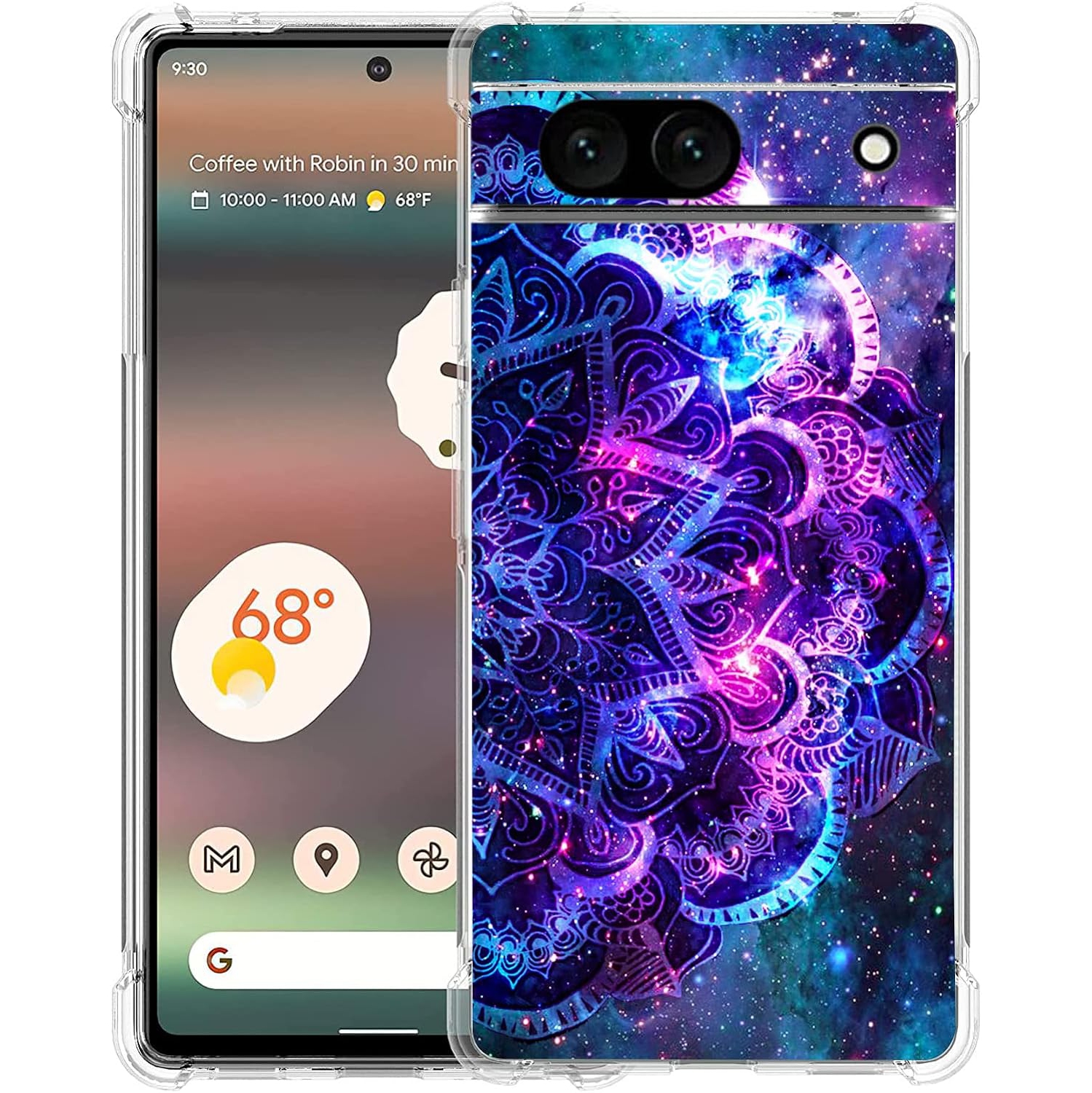 Étui pour Pixel 7a de Google, étui antichoc violet Mandala Galaxy Sky Drop, TPUR, protection intégrale
