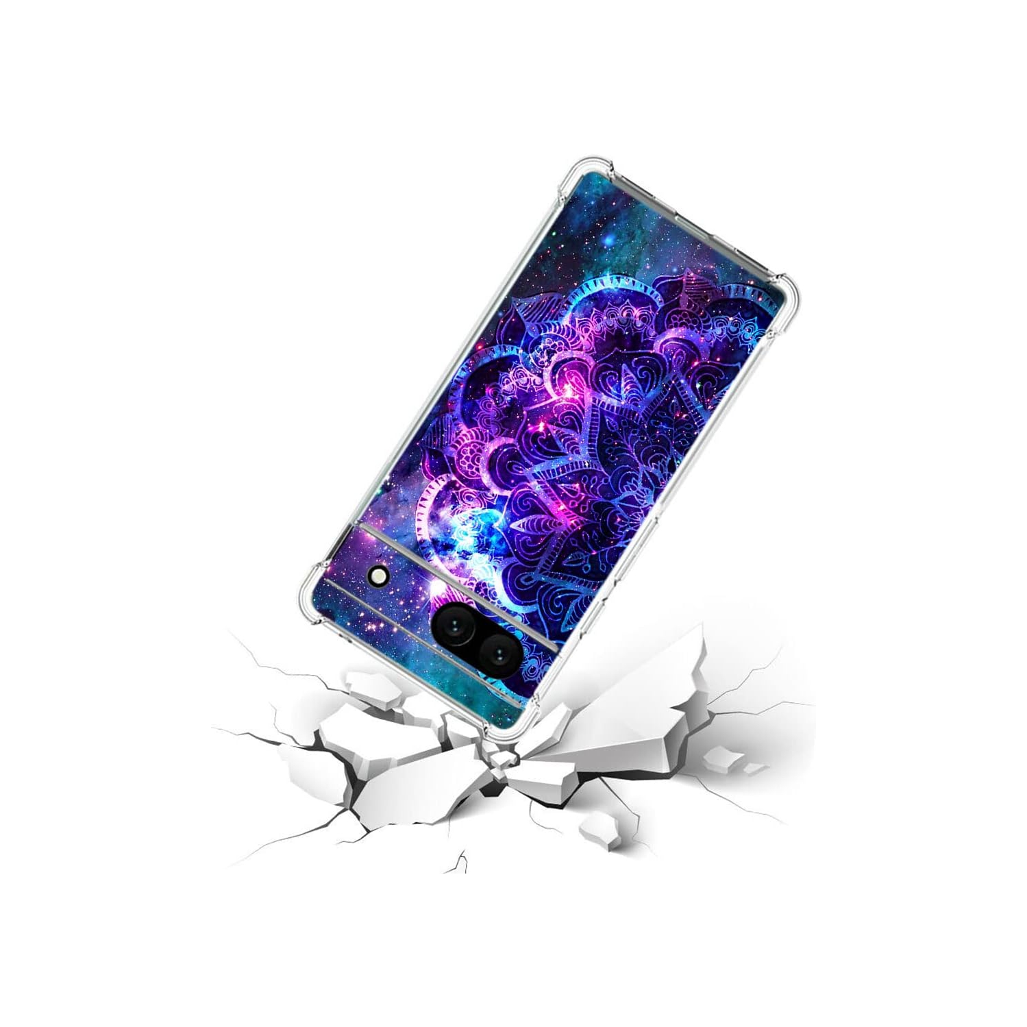 Étui pour Pixel 7a de Google, étui antichoc violet Mandala Galaxy Sky Drop, TPUR, protection intégrale