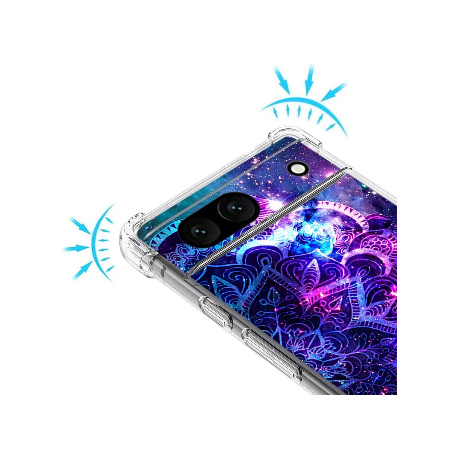 Étui pour Pixel 7a de Google, étui antichoc violet Mandala Galaxy Sky Drop, TPUR, protection intégrale