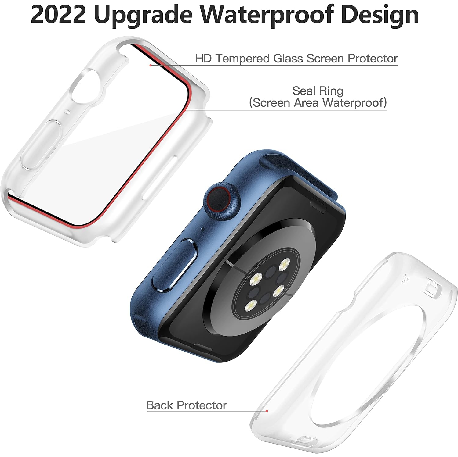 [2-en-1] Étui étanche avec protecteur d'écran en verre trempé pour Apple Watch Series 6 se Series 5 Series 4 40&nbsp;mm,