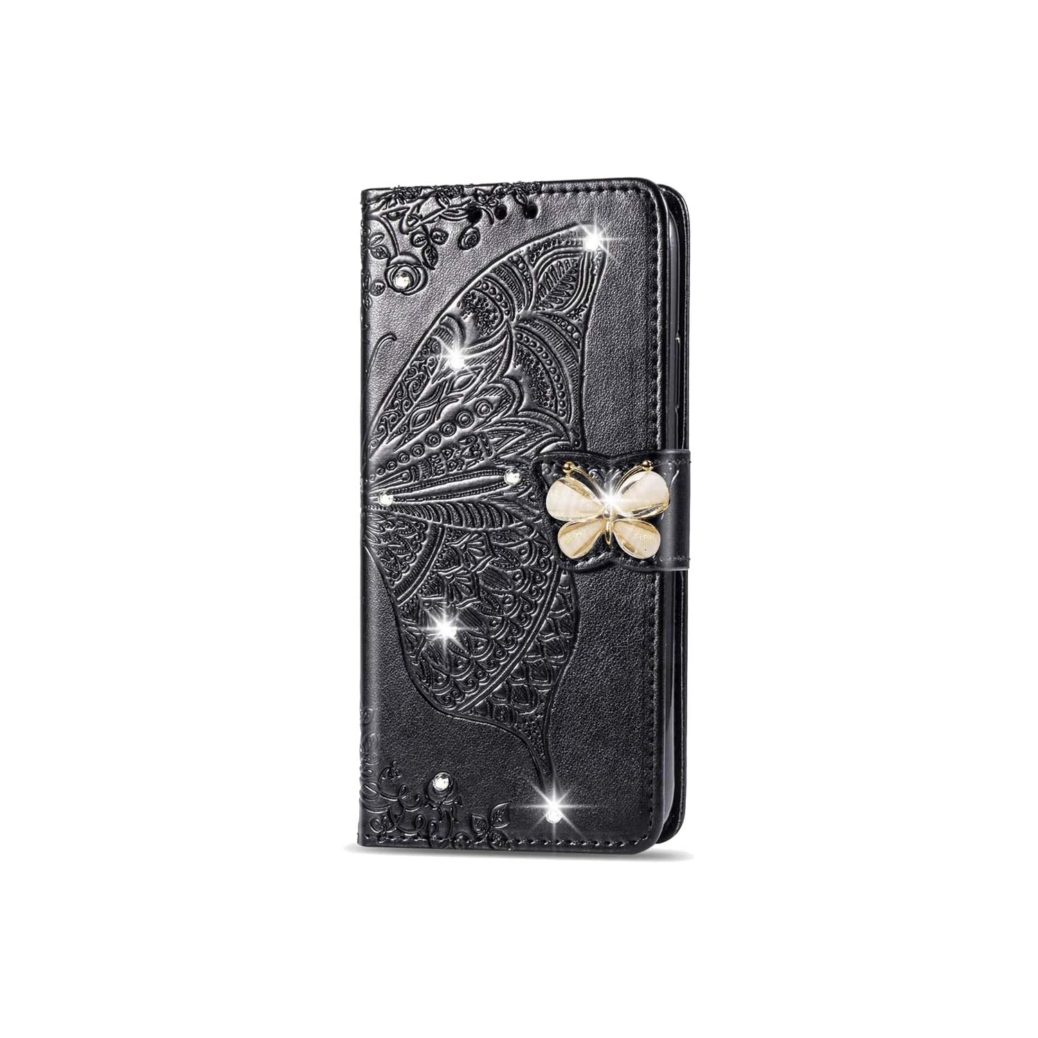 Samsung Galaxy Note 10 Plus Case Bling Diamond Butterfly Embossed Wallet Flip PU Leather Magnetic Card Slots