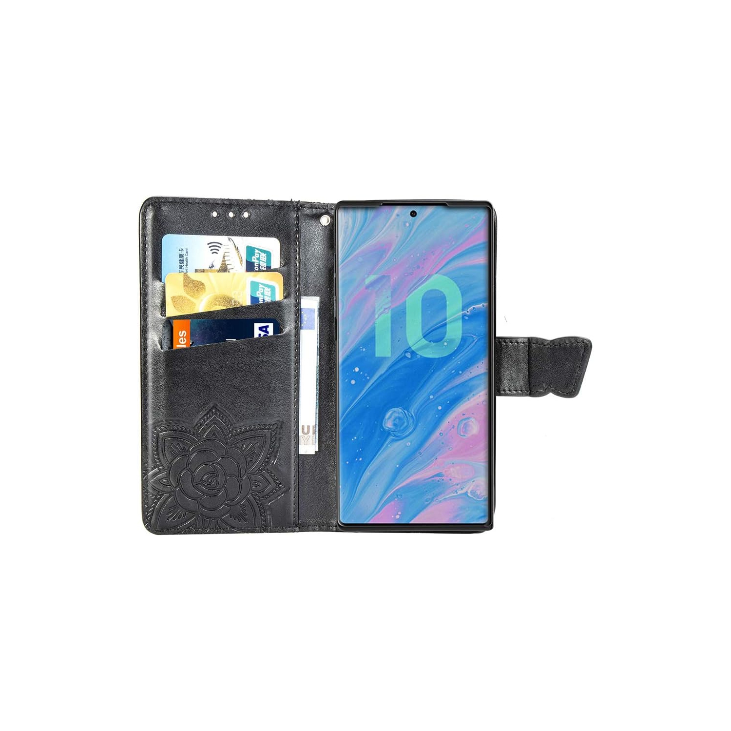 Samsung Galaxy Note 10 Plus Case Bling Diamond Butterfly Embossed Wallet Flip PU Leather Magnetic Card Slots