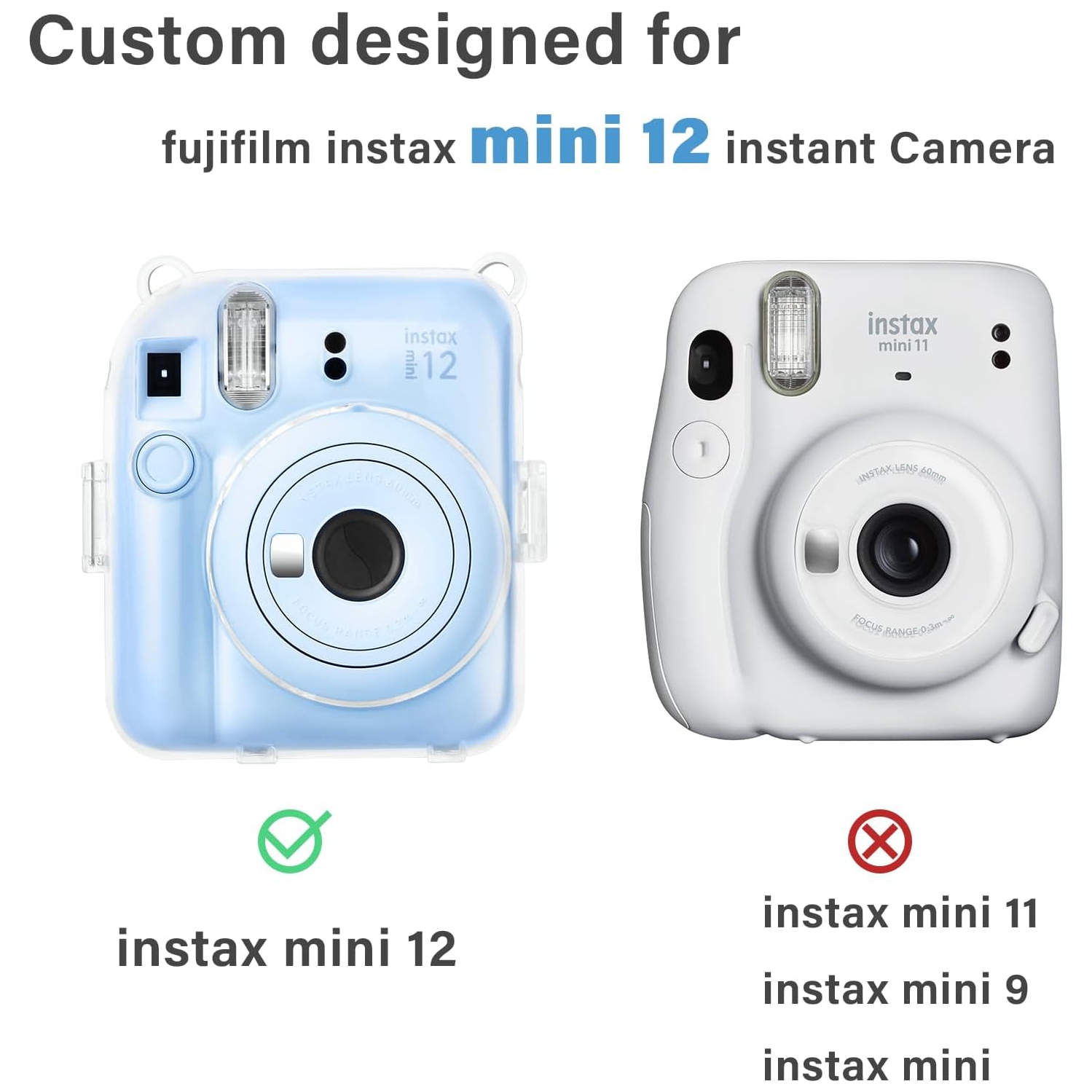 Clear Case for Fuji Instax Mini 12/Polaroid Mini 12, Case for Fujifilm Instax Mini 12 Instant Camera with Back
