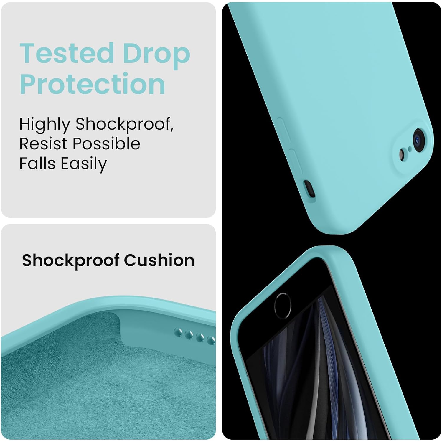 Étui iPhone SE 2022/2020, étui iPhone 7 8, étui en silicone amélioré [bords carrés] et étui pour téléphone [Camera Protecion]