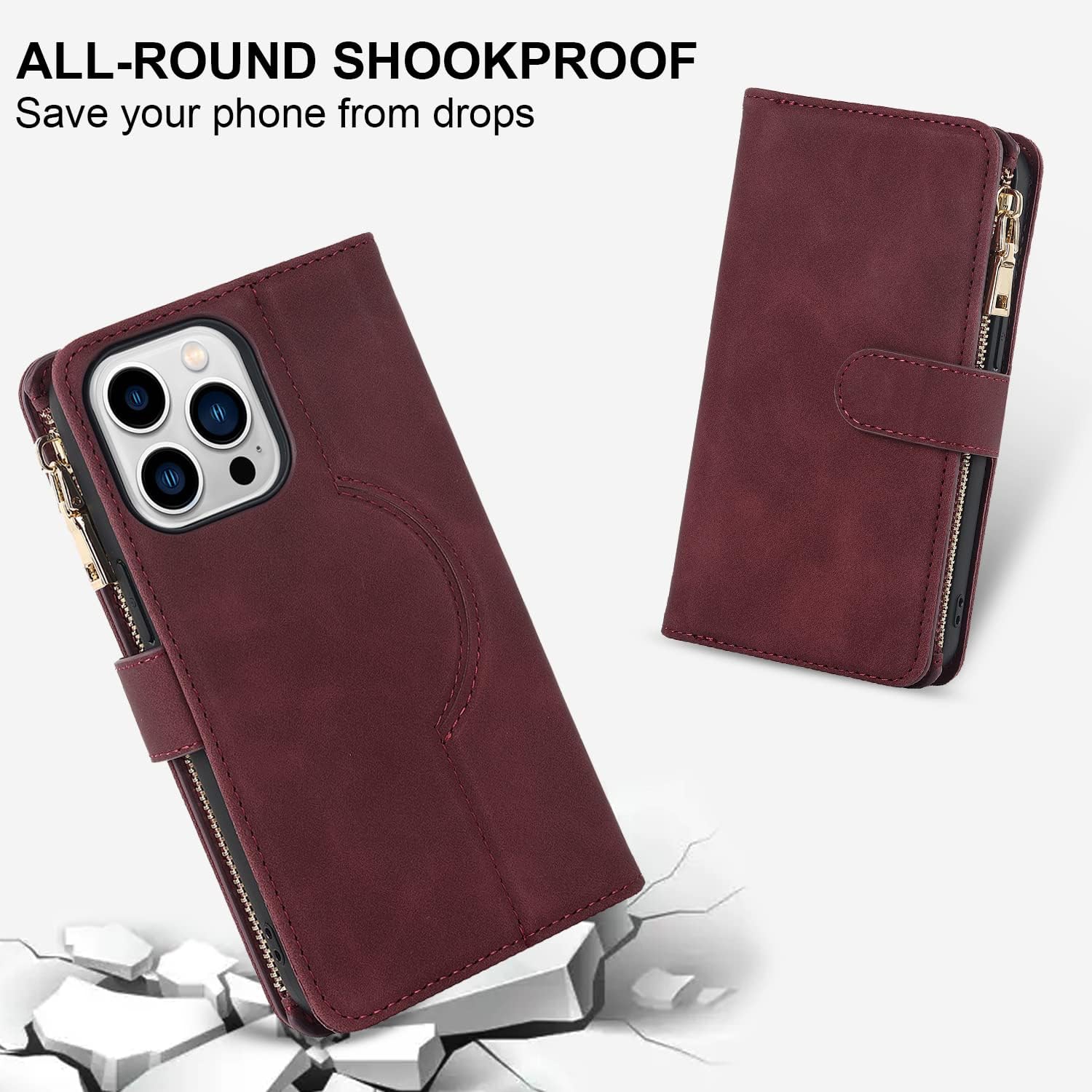 Etui – Étui-portefeuille iPhone 12 compatible MagSafe, étui pour téléphone iPhone 12 Pro avec porte-carte, portefeuille magnétique à fermeture à