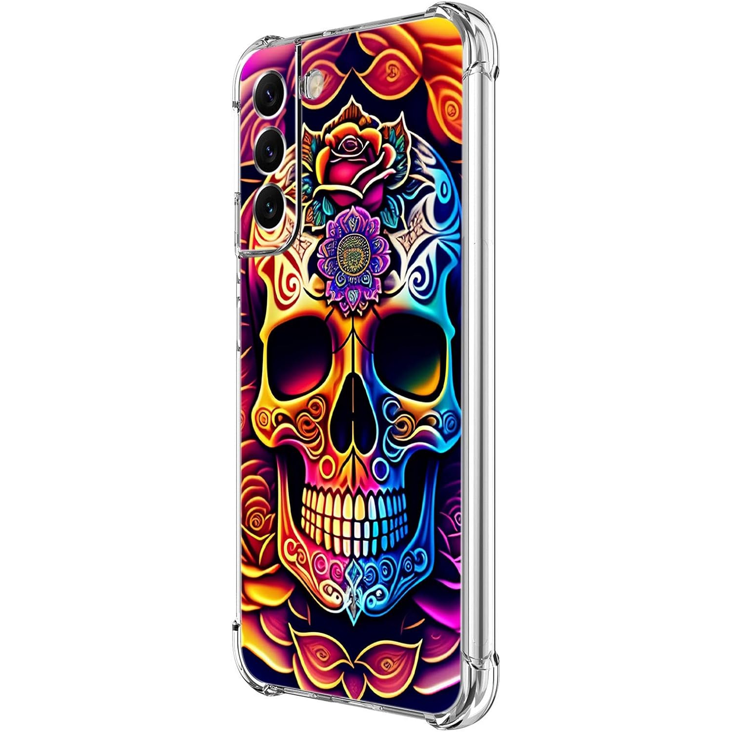 Galaxy S21 FE 5G Case,Colorful Mandala Skull Flowers Drop Protection Shockproof Case TPU Full Body Protective