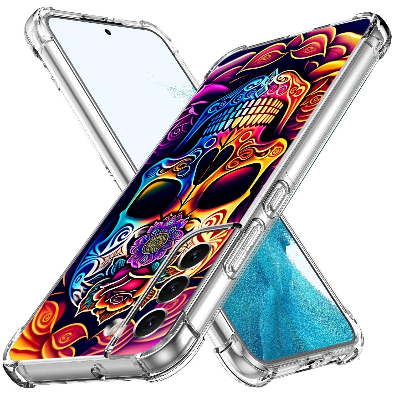 Galaxy S21 FE 5G Case,Colorful Mandala Skull Flowers Drop Protection Shockproof Case TPU Full Body Protective