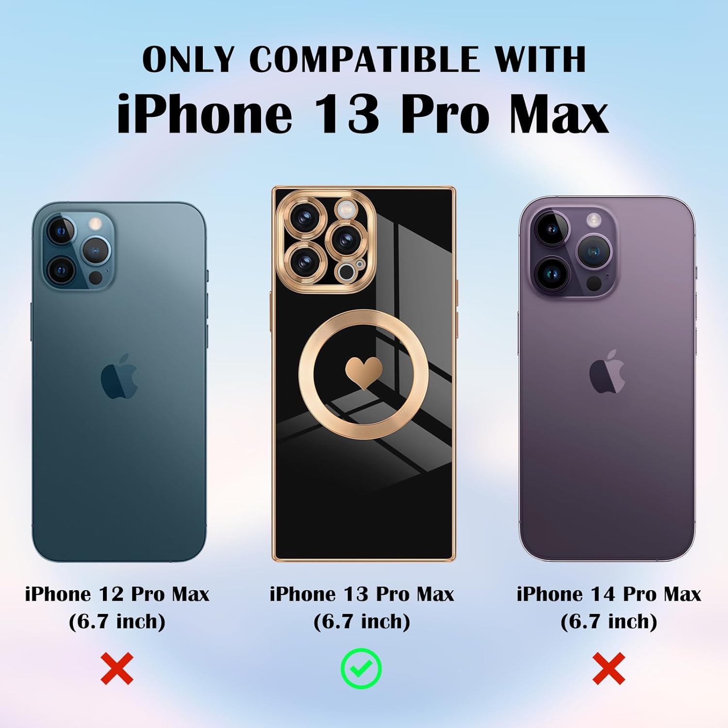 for iPhone 13 Pro Max Magnetic Case, Luxury Cute Love Heart Plating Edge Square Case for Women Girls Men Soft