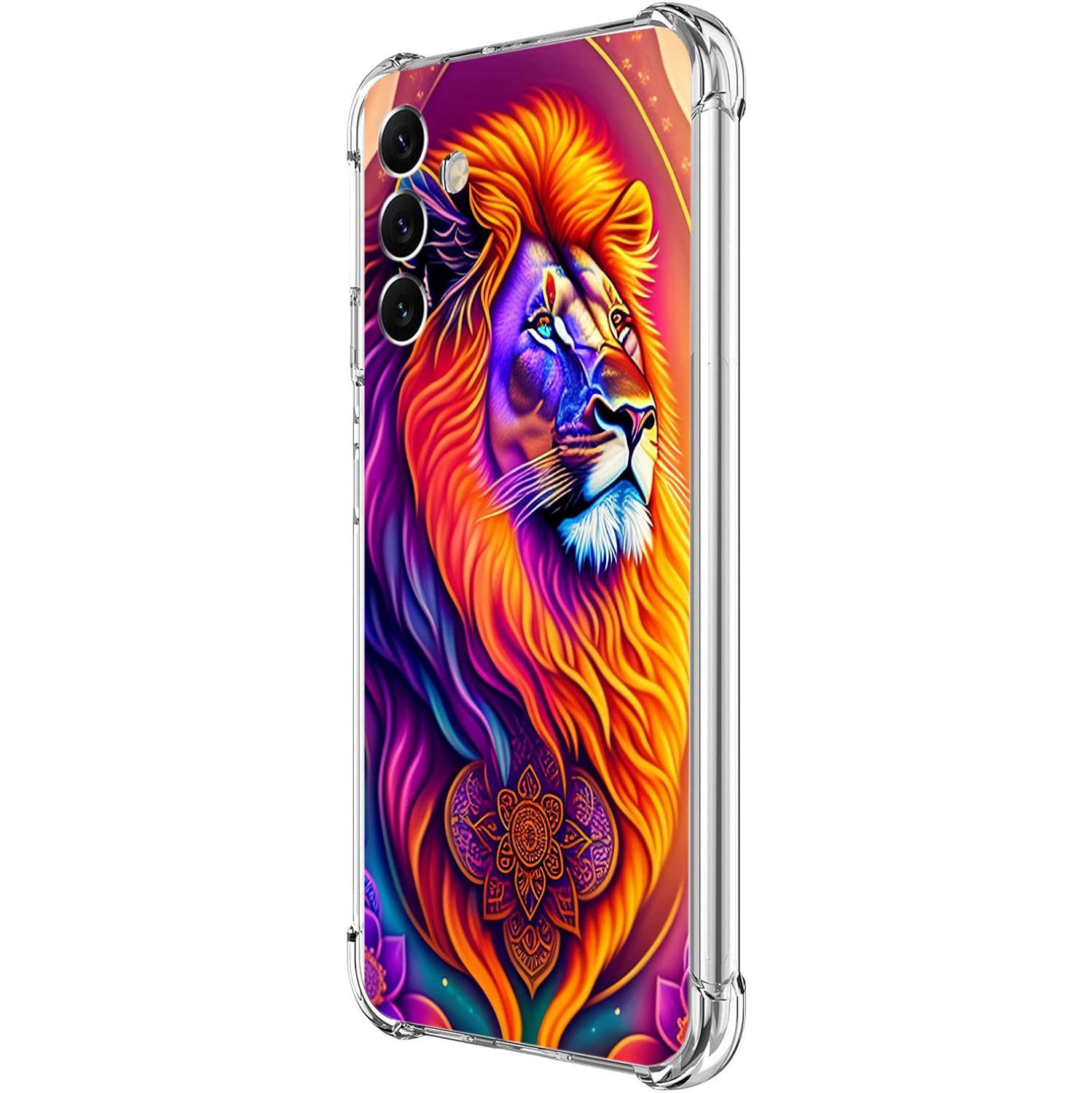 Galaxy A54 5G Case,Colorful Mandala Lion Flower Drop Protection Shockproof Case TPU Full Body Protective