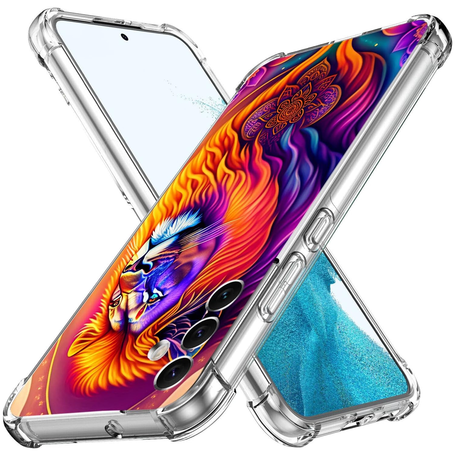 Galaxy A54 5G Case,Colorful Mandala Lion Flower Drop Protection Shockproof Case TPU Full Body Protective