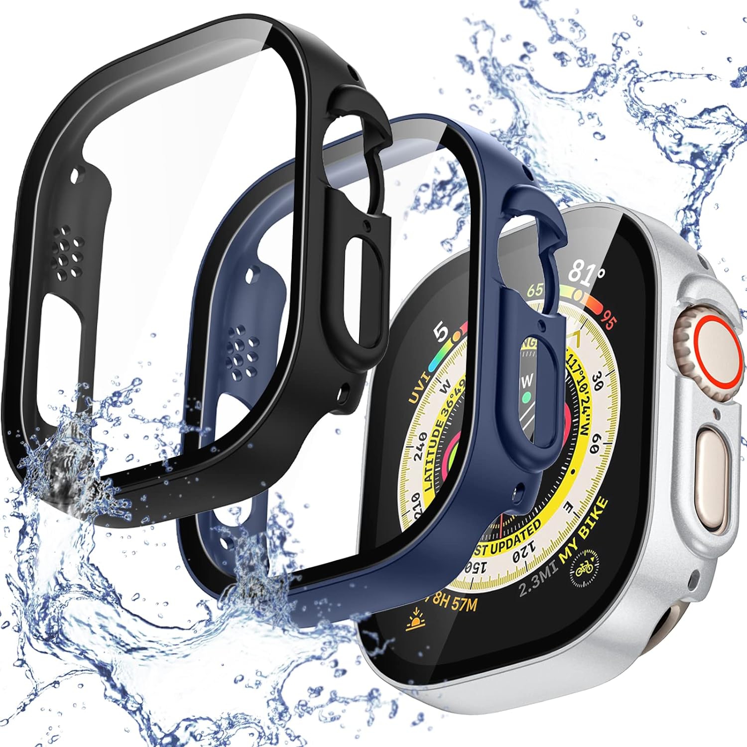 Paquet de 3 protecteurs d'écran étanches compatible avec l'étui 49&nbsp;mm Ultra pour Apple Watch, PC rigide antibuée