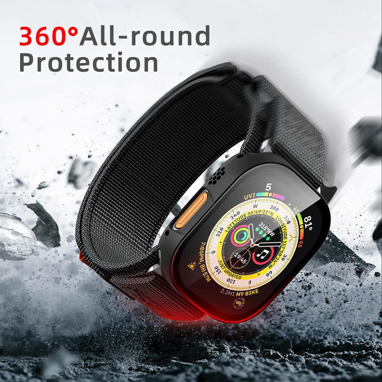 Paquet de 3 protecteurs d'écran étanches compatible avec l'étui 49 mm Ultra pour Apple Watch, PC rigide antibuée