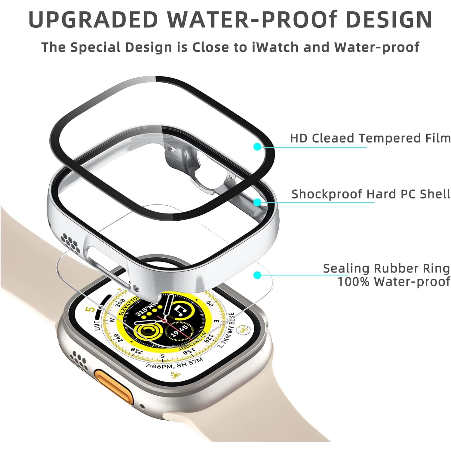 Paquet de 3 protecteurs d'écran étanches compatible avec l'étui 49 mm Ultra pour Apple Watch, PC rigide antibuée