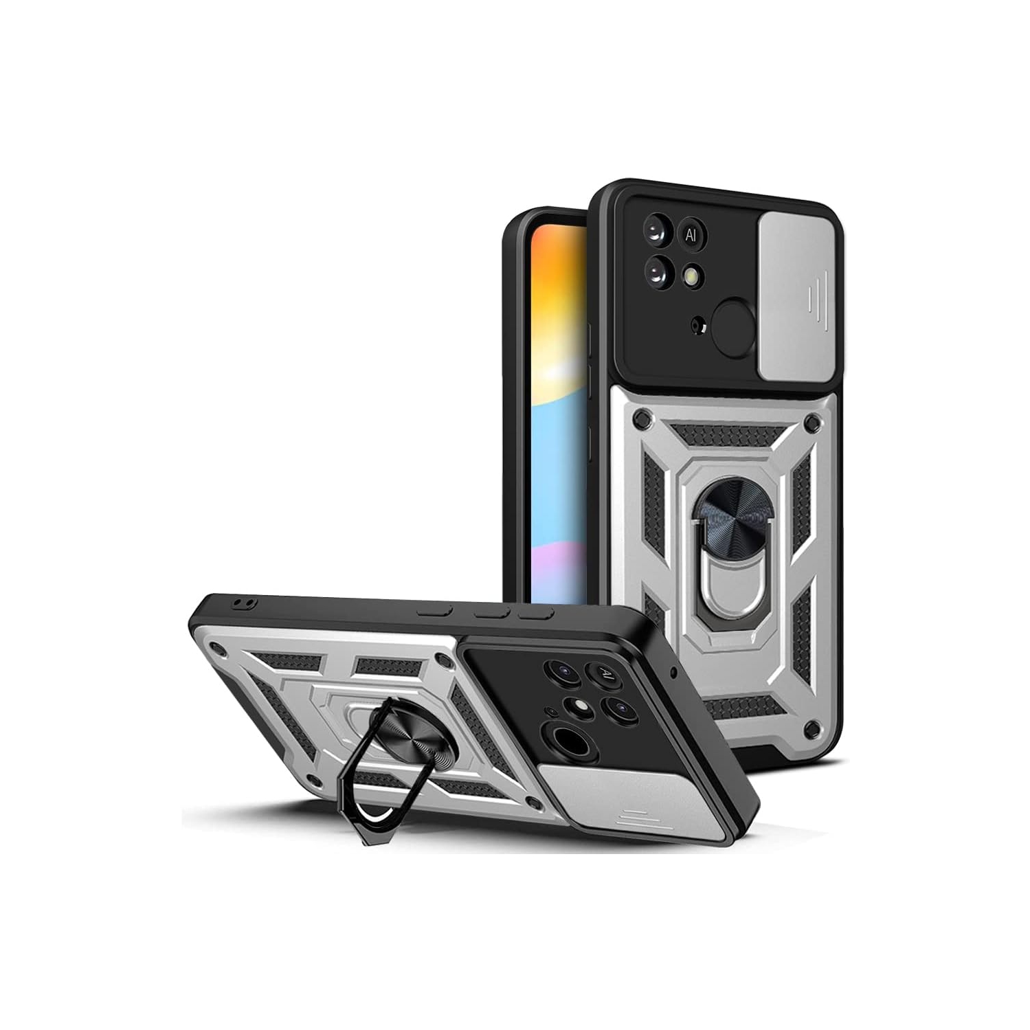 Sturdy Case for Xiaomi Redmi 10C with Slide Camera Window, Heavy Duty Military Grade Protection Phone Cover