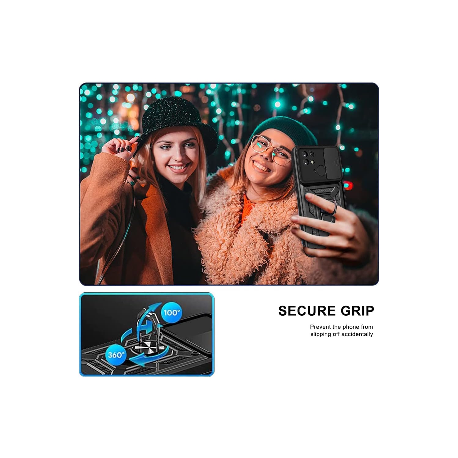 Sturdy Case for Xiaomi Redmi 10C with Slide Camera Window, Heavy Duty Military Grade Protection Phone Cover