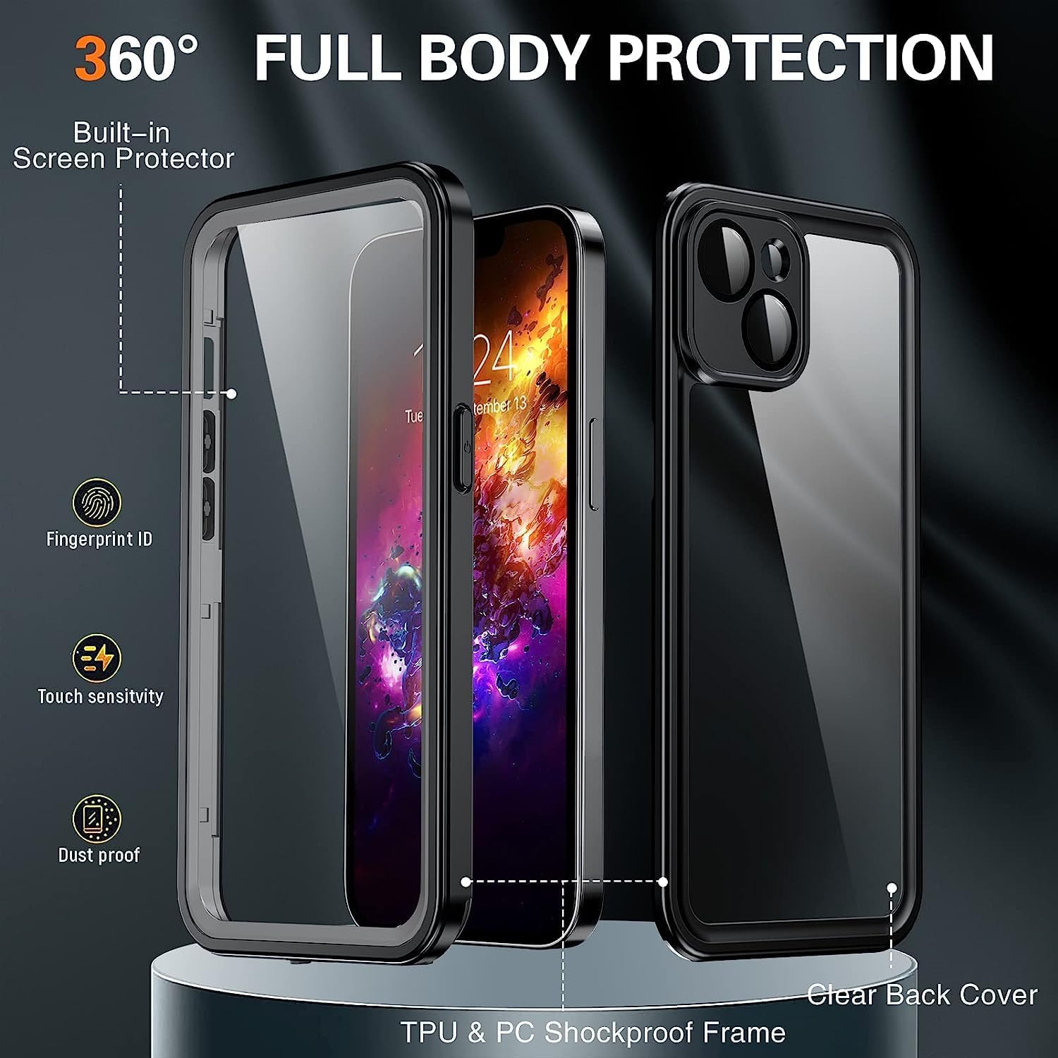 Waterproof Case for iPhone 14 Plus, Full Body Heavy Duty Protection Full Sealed Cover Shockproof Dustproof
