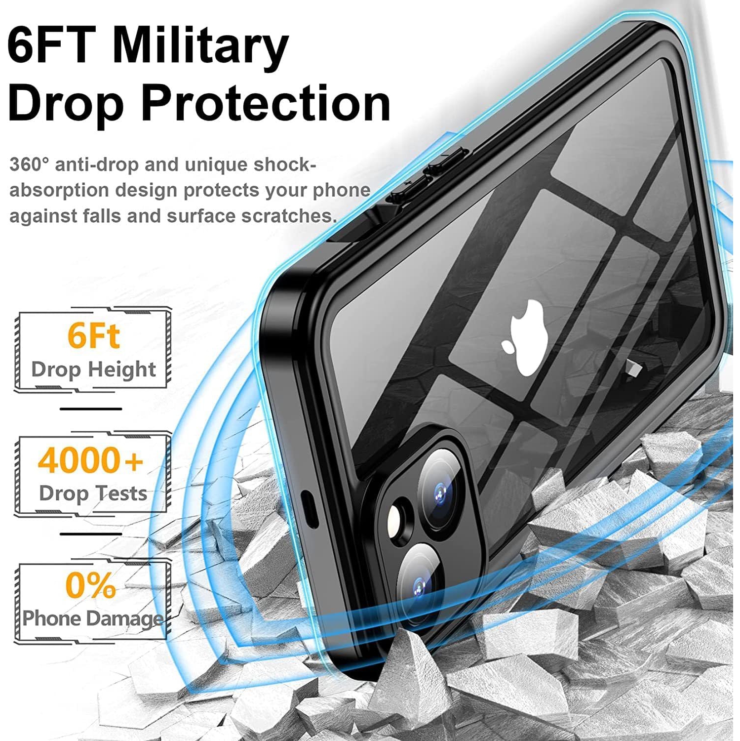 Waterproof Case for iPhone 14 Plus, Full Body Heavy Duty Protection Full Sealed Cover Shockproof Dustproof