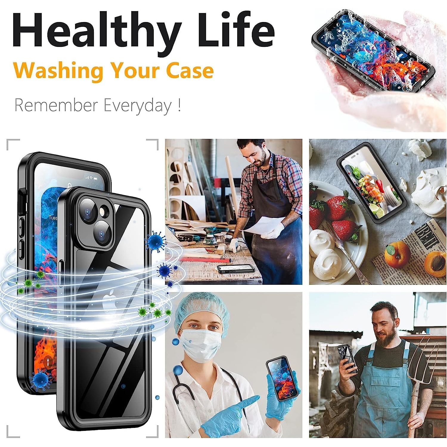 Waterproof Case for iPhone 14 Plus, Full Body Heavy Duty Protection Full Sealed Cover Shockproof Dustproof