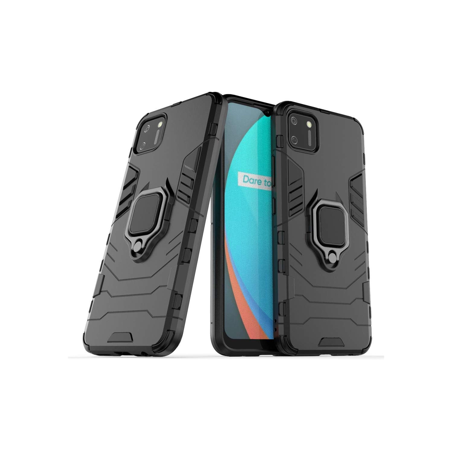 Compatible with Realme C11 Case, Metal Ring Grip Kickstand Bumper Dual Layer Rugged