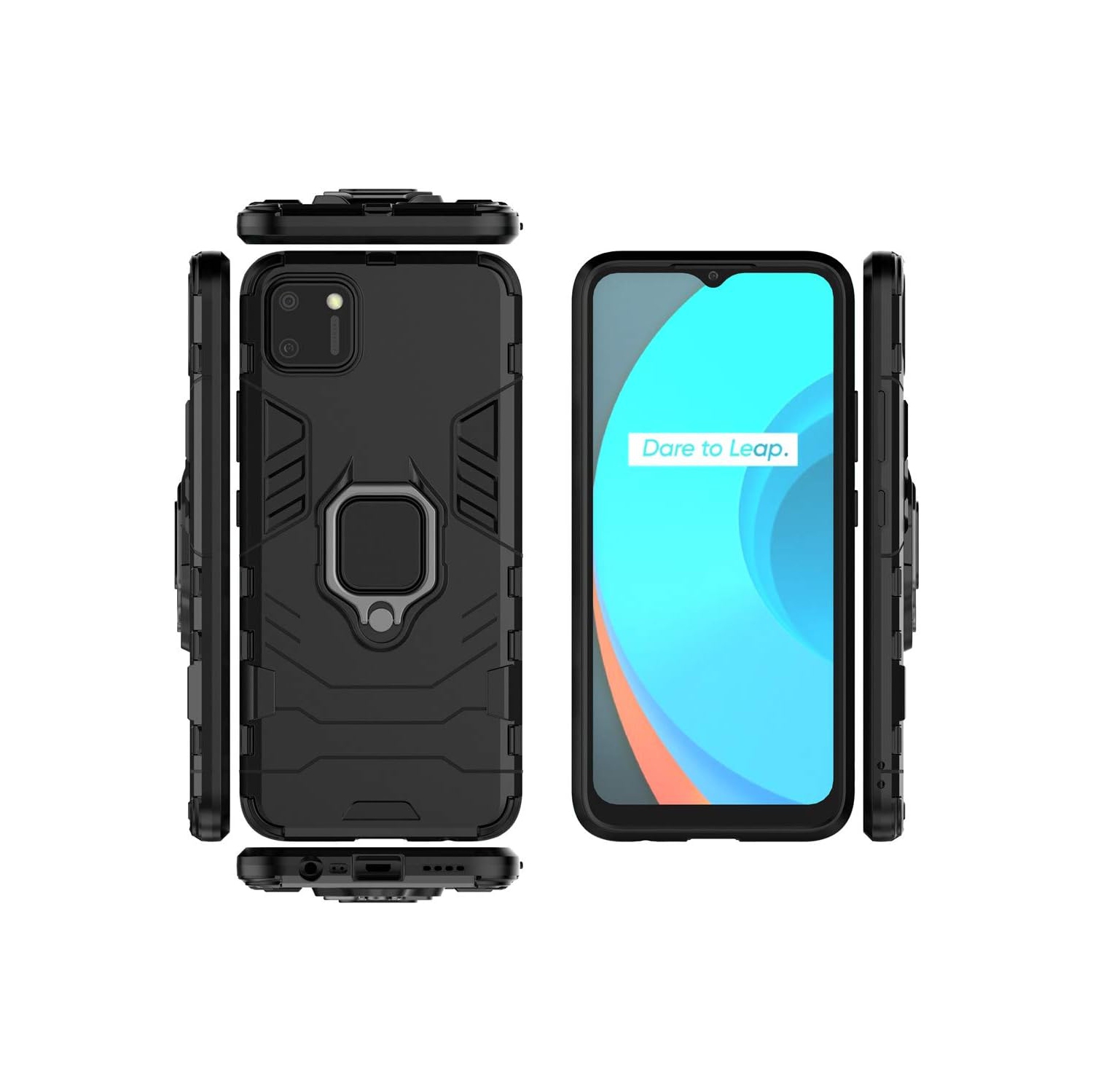 Compatible with Realme C11 Case, Metal Ring Grip Kickstand Bumper Dual Layer Rugged
