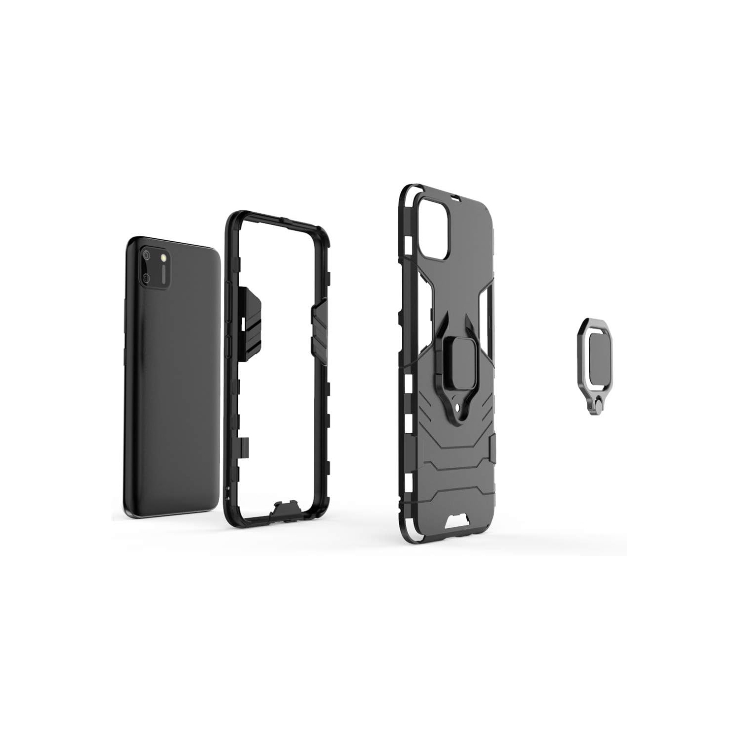 Compatible with Realme C11 Case, Metal Ring Grip Kickstand Bumper Dual Layer Rugged