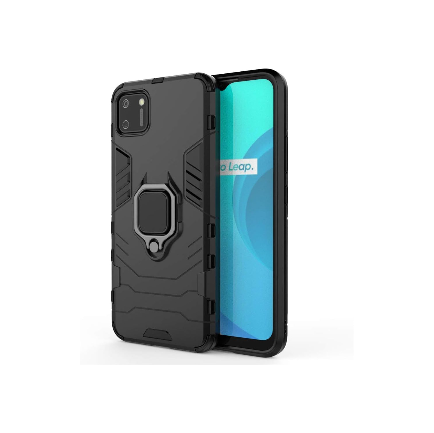 Compatible with Realme C11 Case, Metal Ring Grip Kickstand Bumper Dual Layer Rugged