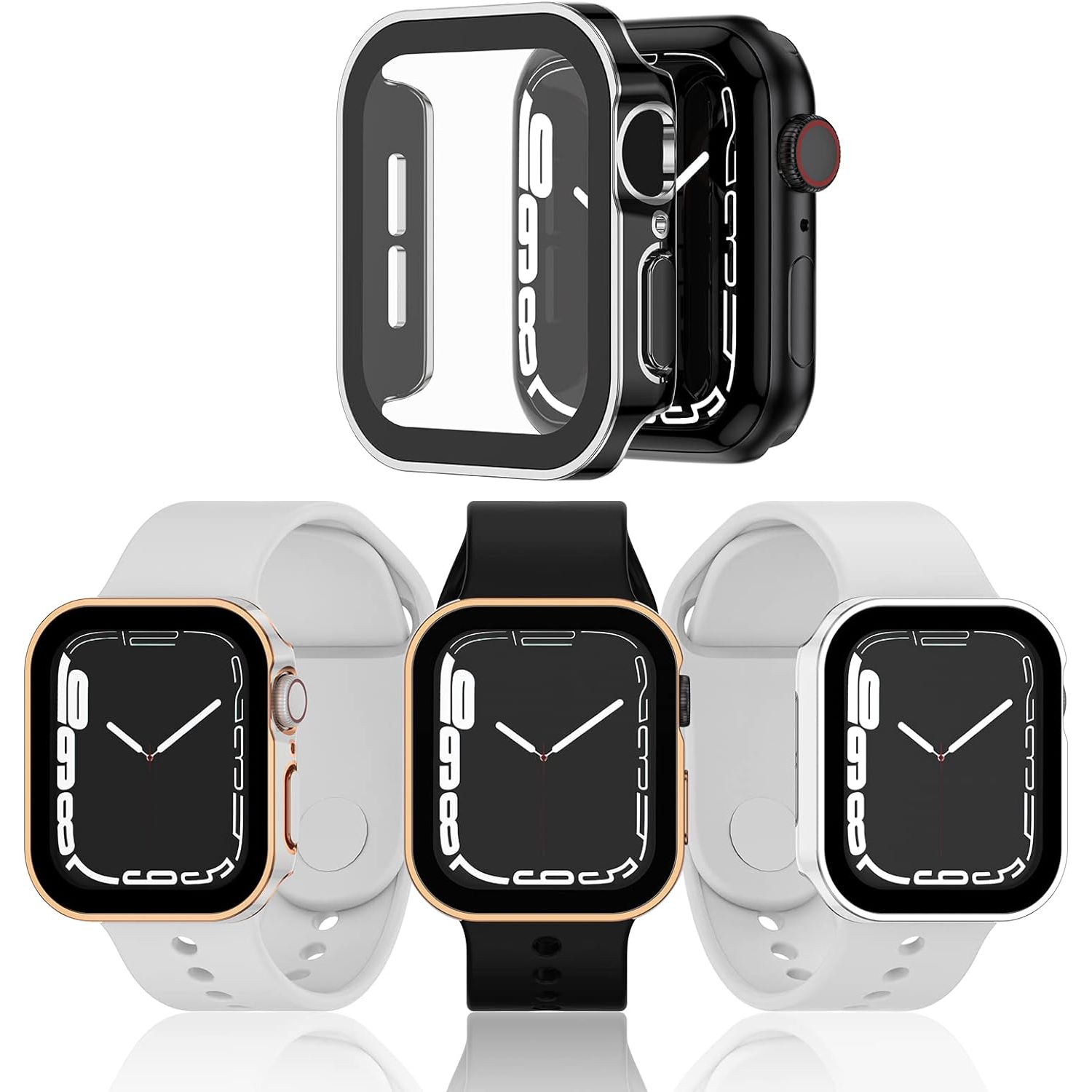 Boîtier rigide compatible avec l'Apple Watch 45 mm 44 mm 41 mm série 40 mm 8/7/6/5/4/se avec écran en verre trempé