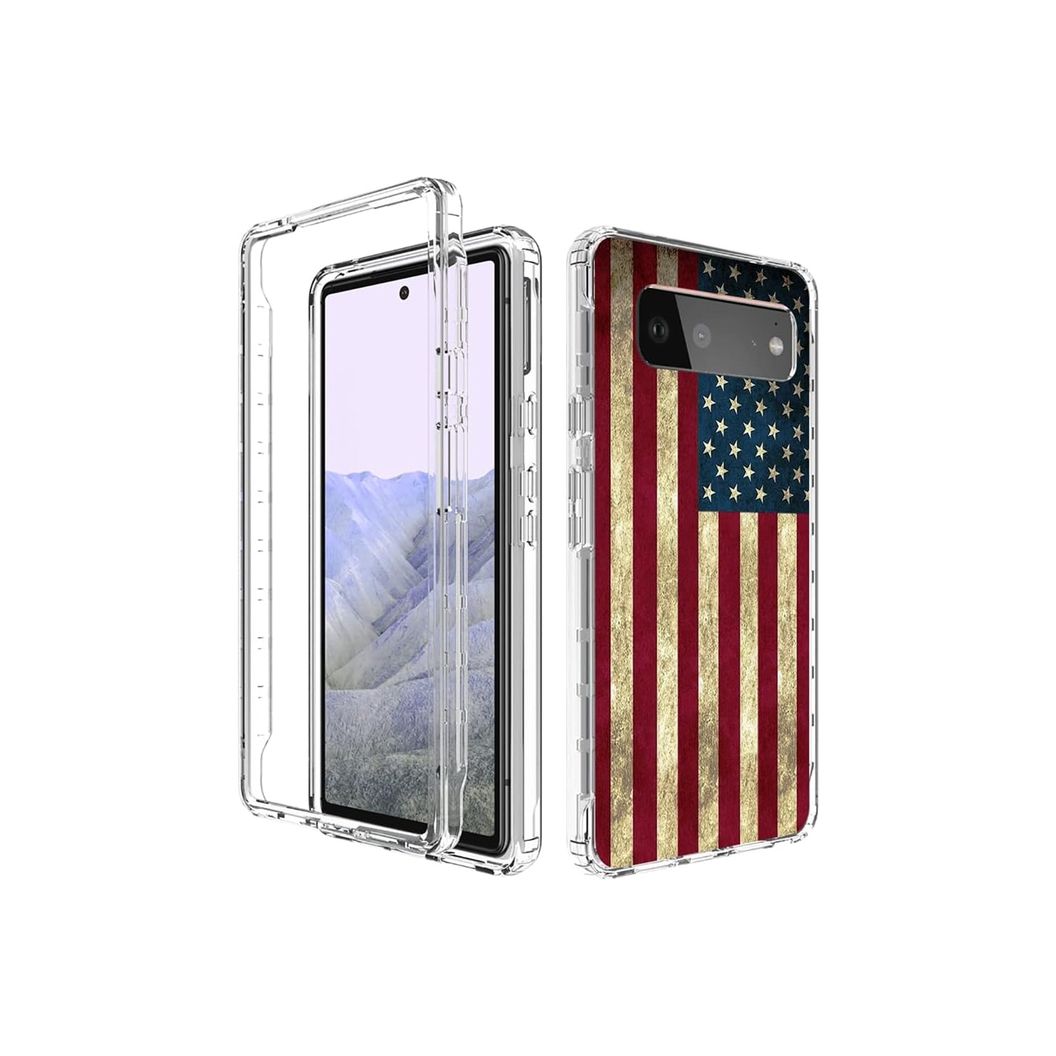 Phone Case for Pixel 6 Pro Case,Pixel 6 XL G8VOU Case, Cute Clear Flag Pattern Full Body Protective Cover Cases