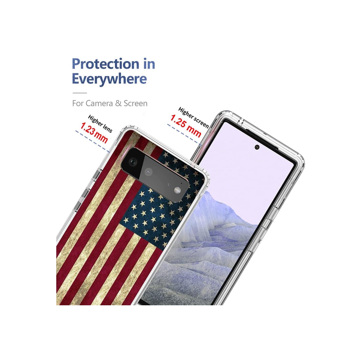 Phone Case for Pixel 6 Pro Case,Pixel 6 XL G8VOU Case, Cute Clear Flag Pattern Full Body Protective Cover Cases