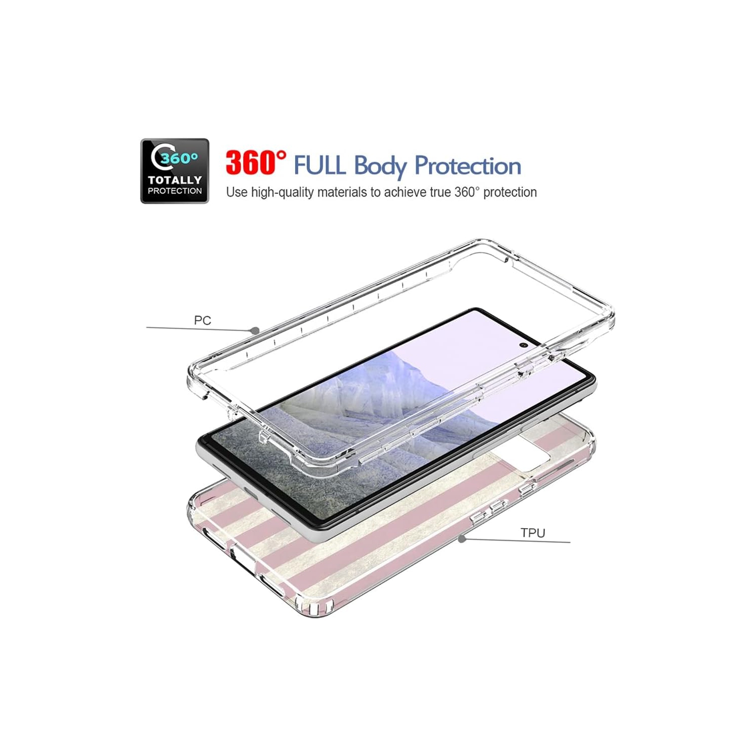 Phone Case for Pixel 6 Pro Case,Pixel 6 XL G8VOU Case, Cute Clear Flag Pattern Full Body Protective Cover Cases