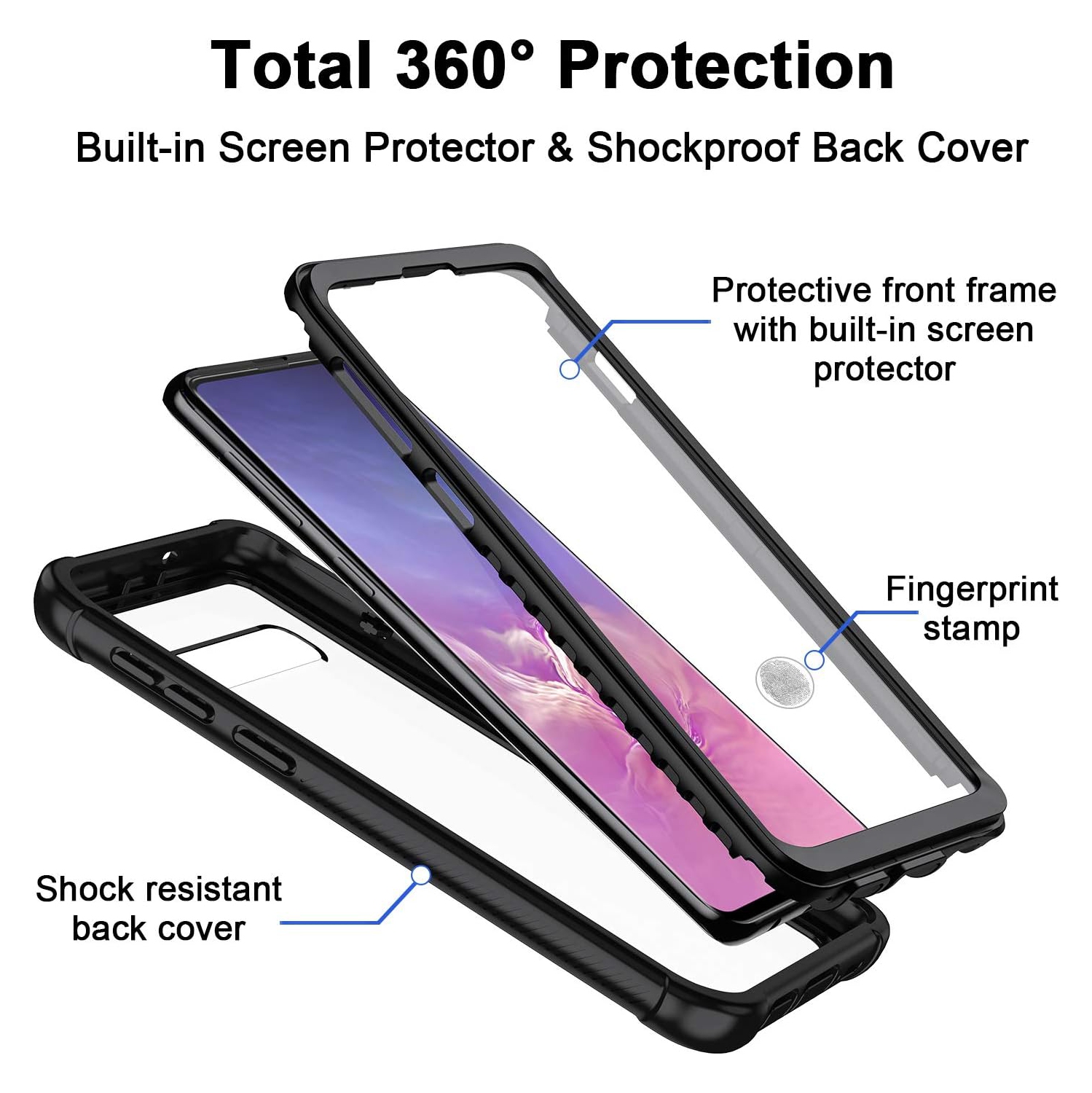 Samsung S10 Case, [Built-in Screen Protector] Shockproof S10 Phone Case Clear Bumper Protective Cover