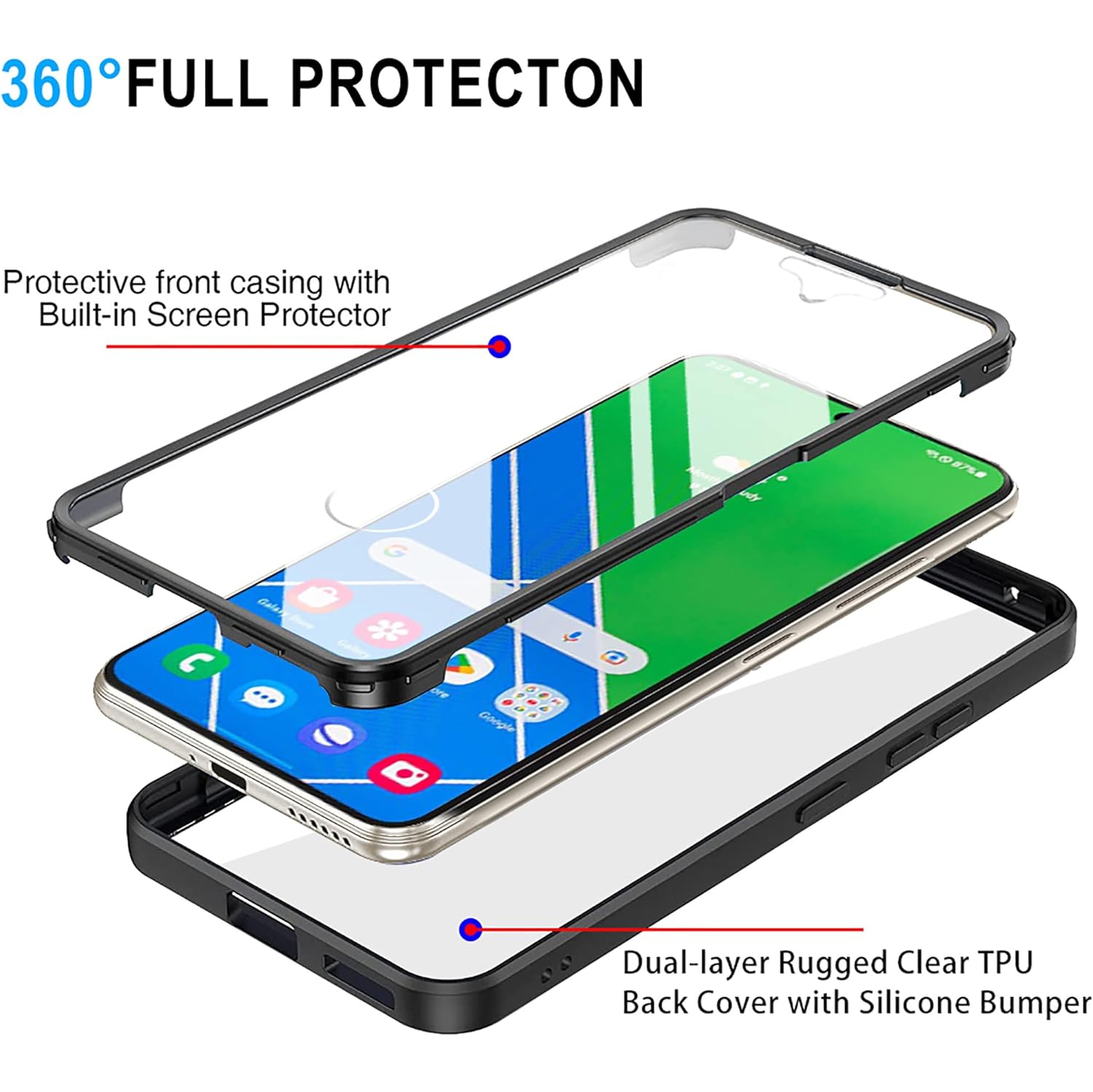 CCSamll pour Samsung Galaxy S23++ étui transparent avec protecteur d'écran, mince protecteur d'écran en TPUR souple plein