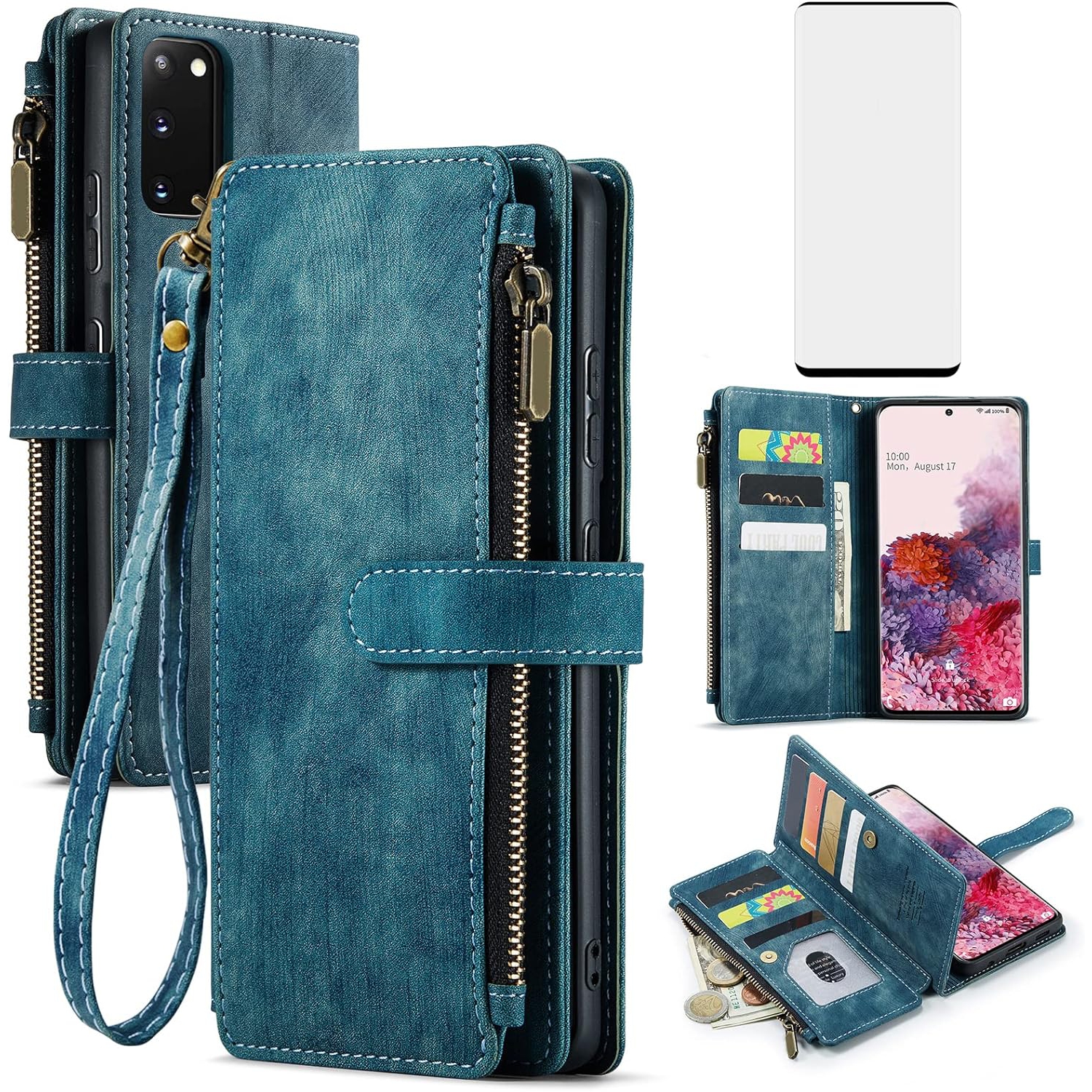 Étui de téléphone pour Samsung Galaxy S20 Glaxay S 20 5G UW 6,2&nbsp;po avec protecteur d'écran en verre trempé