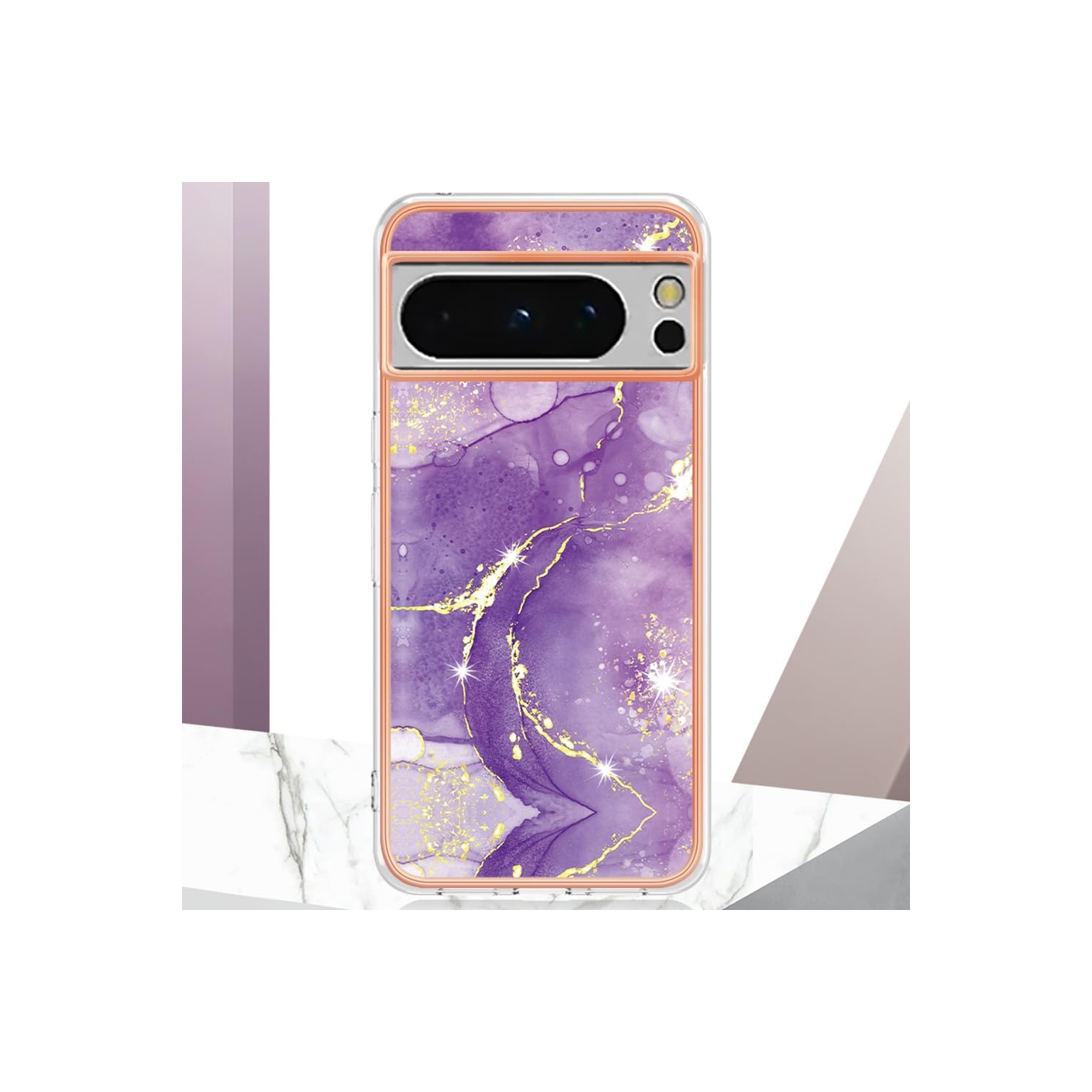 Étui de téléphone Slim Fit pour Pixel 8 Pro de Google, étui de mode brillant à motif de marbre IMD pour filles, objectif d'appareil photo