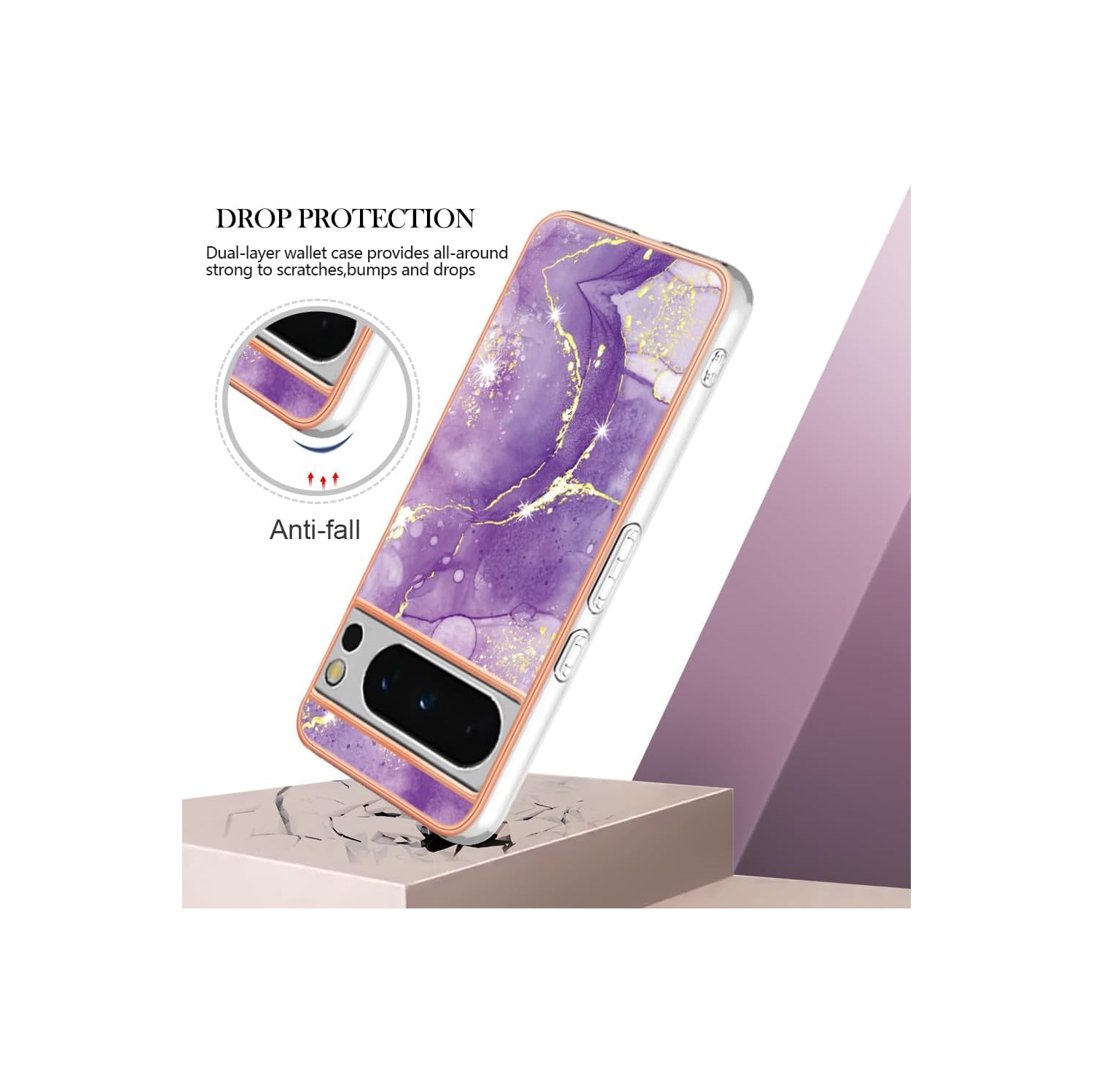 Étui de téléphone Slim Fit pour Pixel 8 Pro de Google, étui de mode brillant à motif de marbre IMD pour filles, objectif d'appareil photo